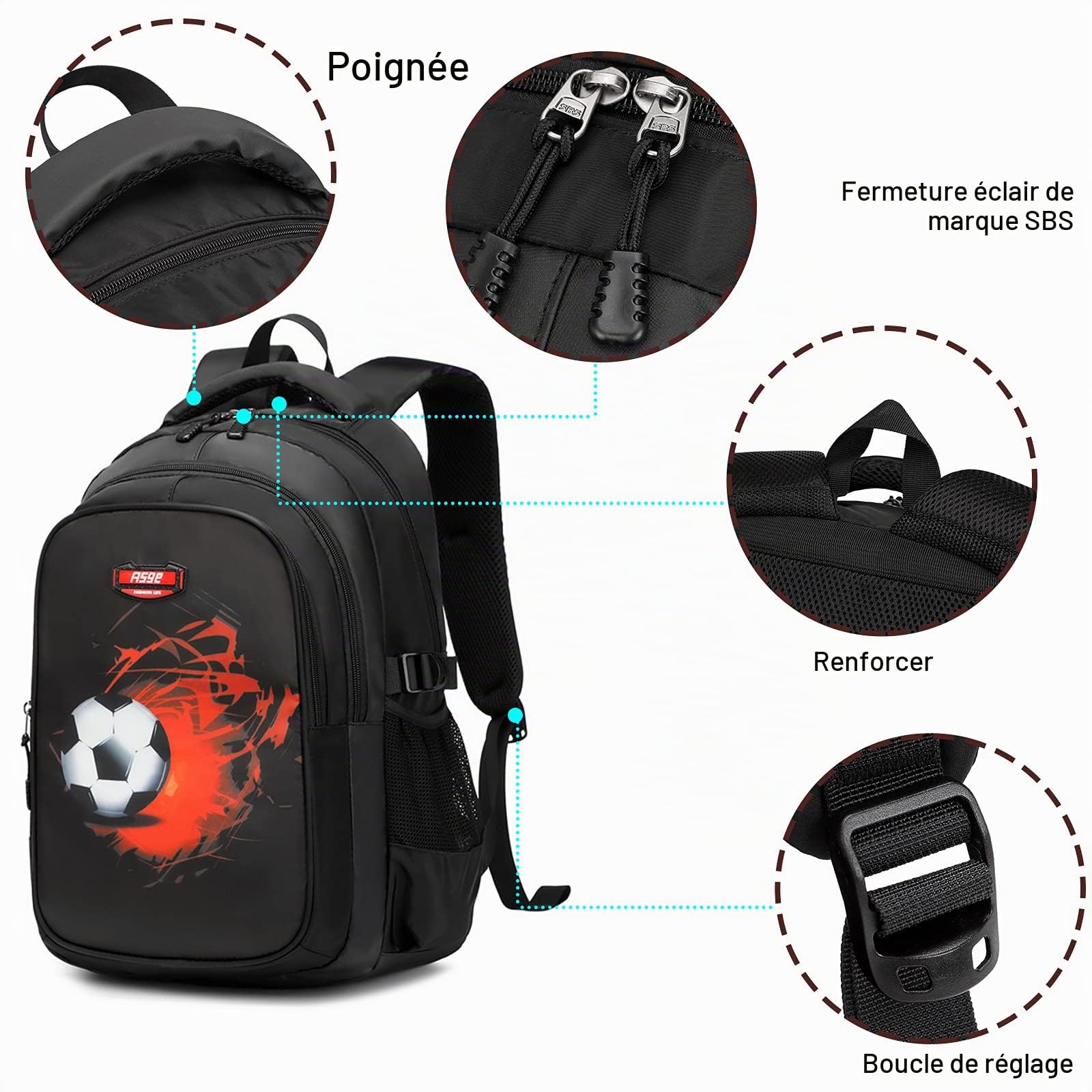 Asge Sac a Dos Scolaire Grand Sac Ecole Garcon Trousse Lycee Cartable Garçon Primaire Camouflage Sac a Dos Enfant Lumineux Cartable Ado Fille Primaire Cadeau 8 10 12 14 Ans Sac De