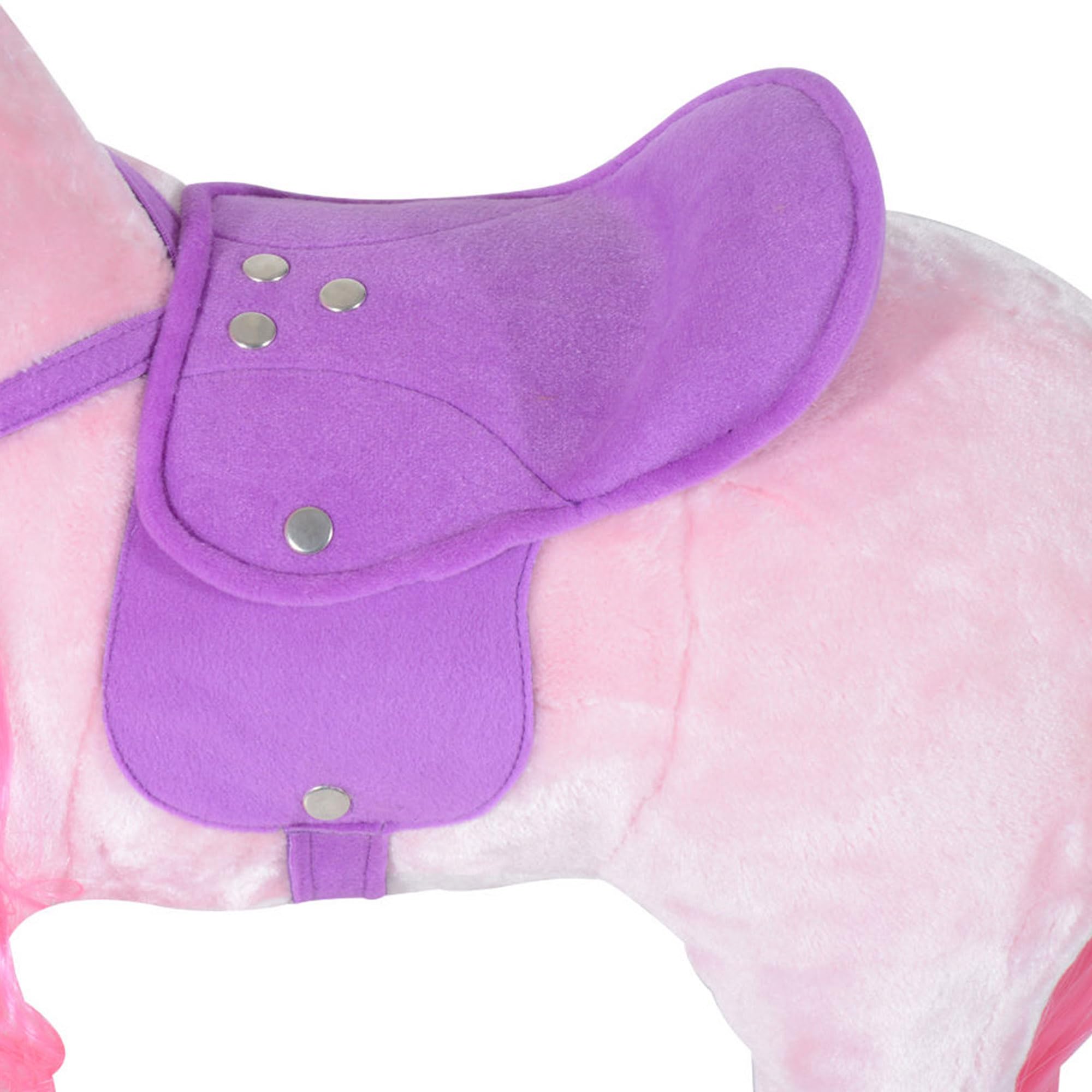 HOMCOM Caballo balancín para niños mayores de 3 años con 4 ruedas y sonidos realistas, Caballo balancín acolchado para niños con reposapiés, 65x28x75 cm, rosa