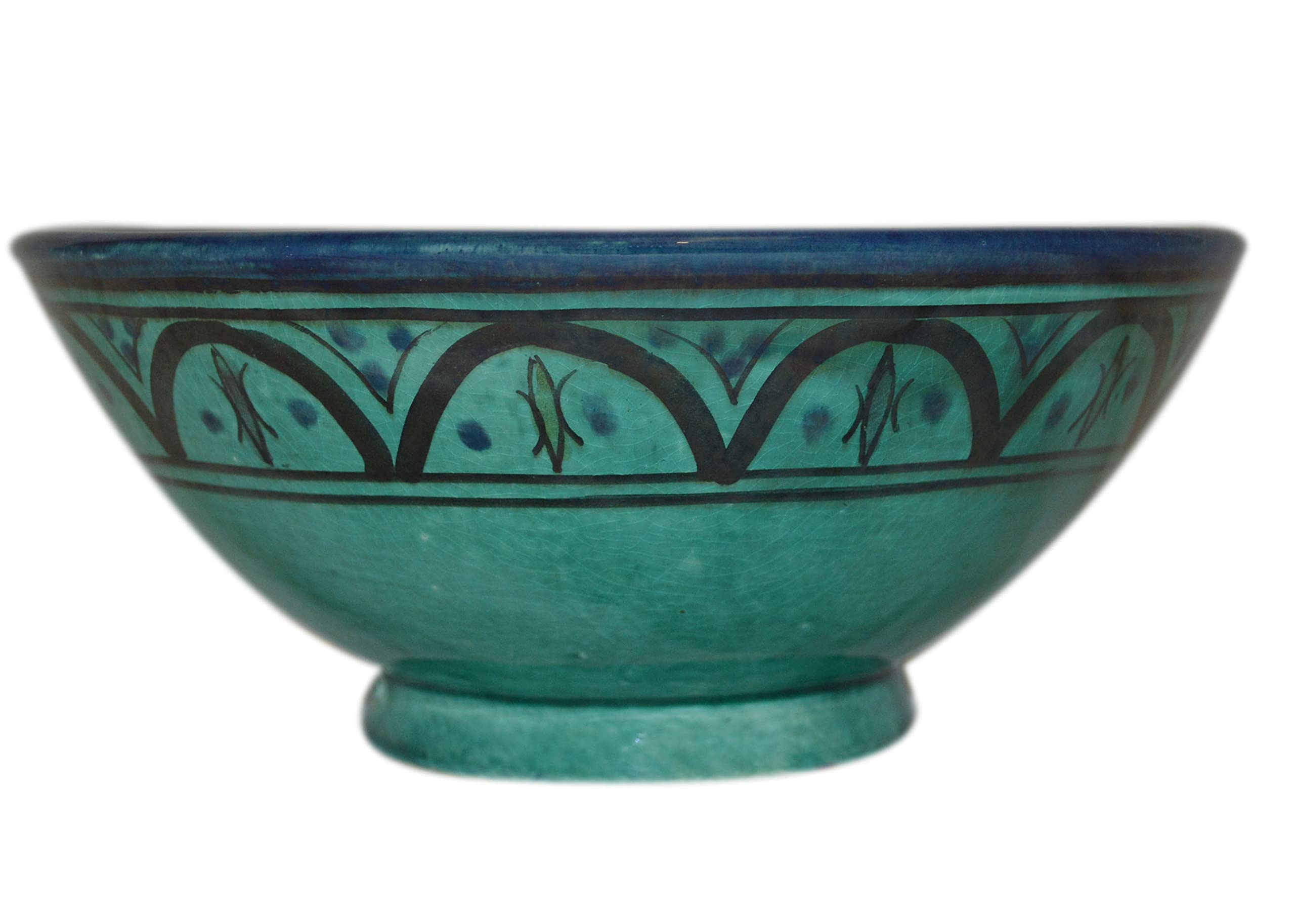 Ceramic Bowls Moroccan Handmade Serving Bowl Aqua 8 inches in Diameter