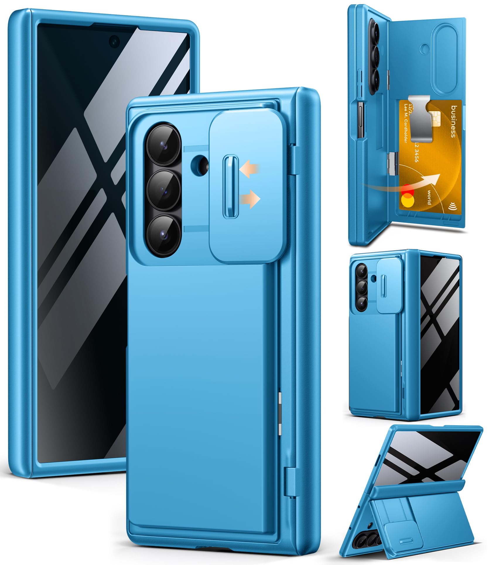 TONGATE Wallet for Z Fold 7 Case with Privacy Screen Protector, [4-Card Holder][Anti Spy] Built-in Large Stand & Slide Camera Cover Z7 Phone Case for