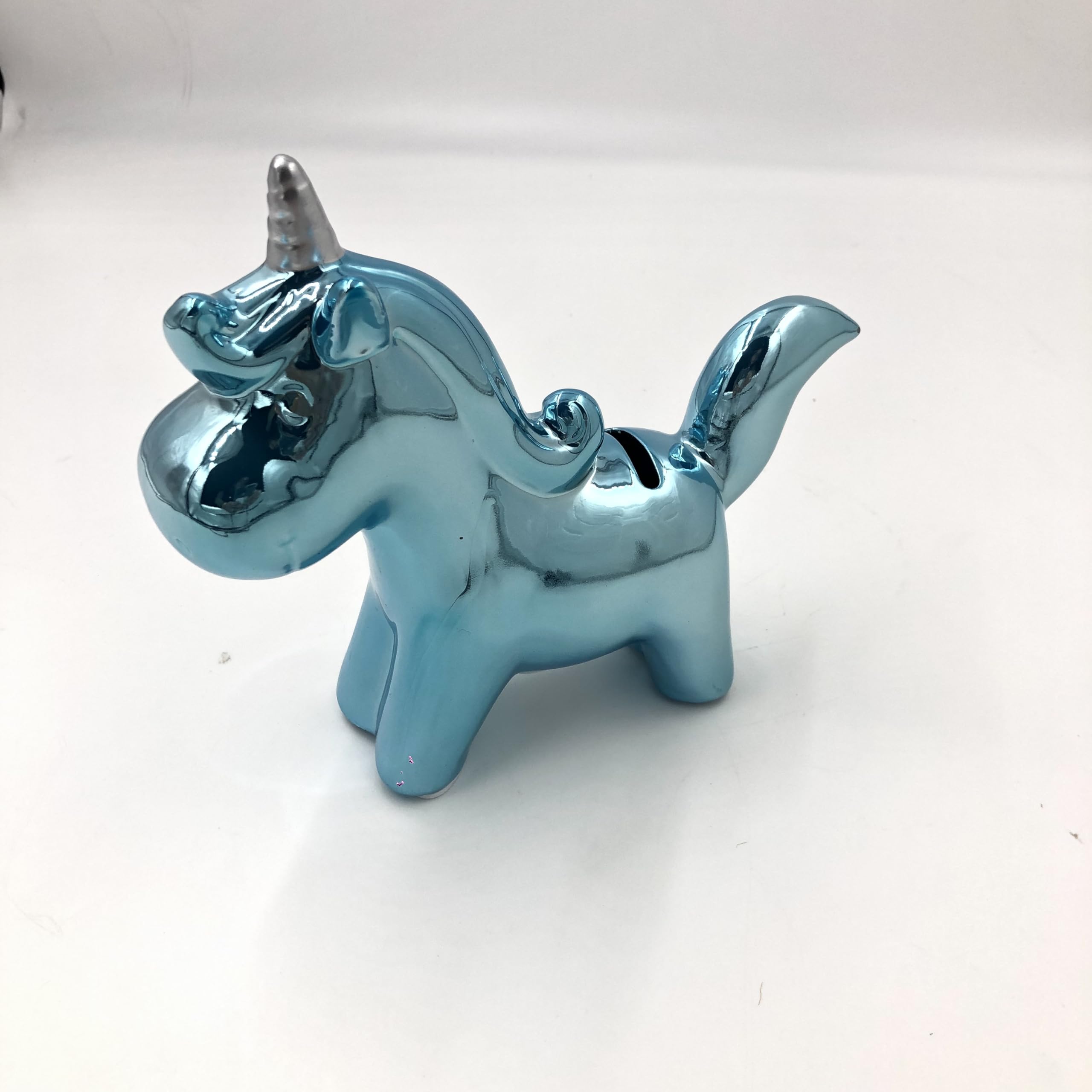 THE REPLICANT Tirelire Licorne Reflets chromés/Colori au Choix : Rose, Bleu, Blanc (Bleu)