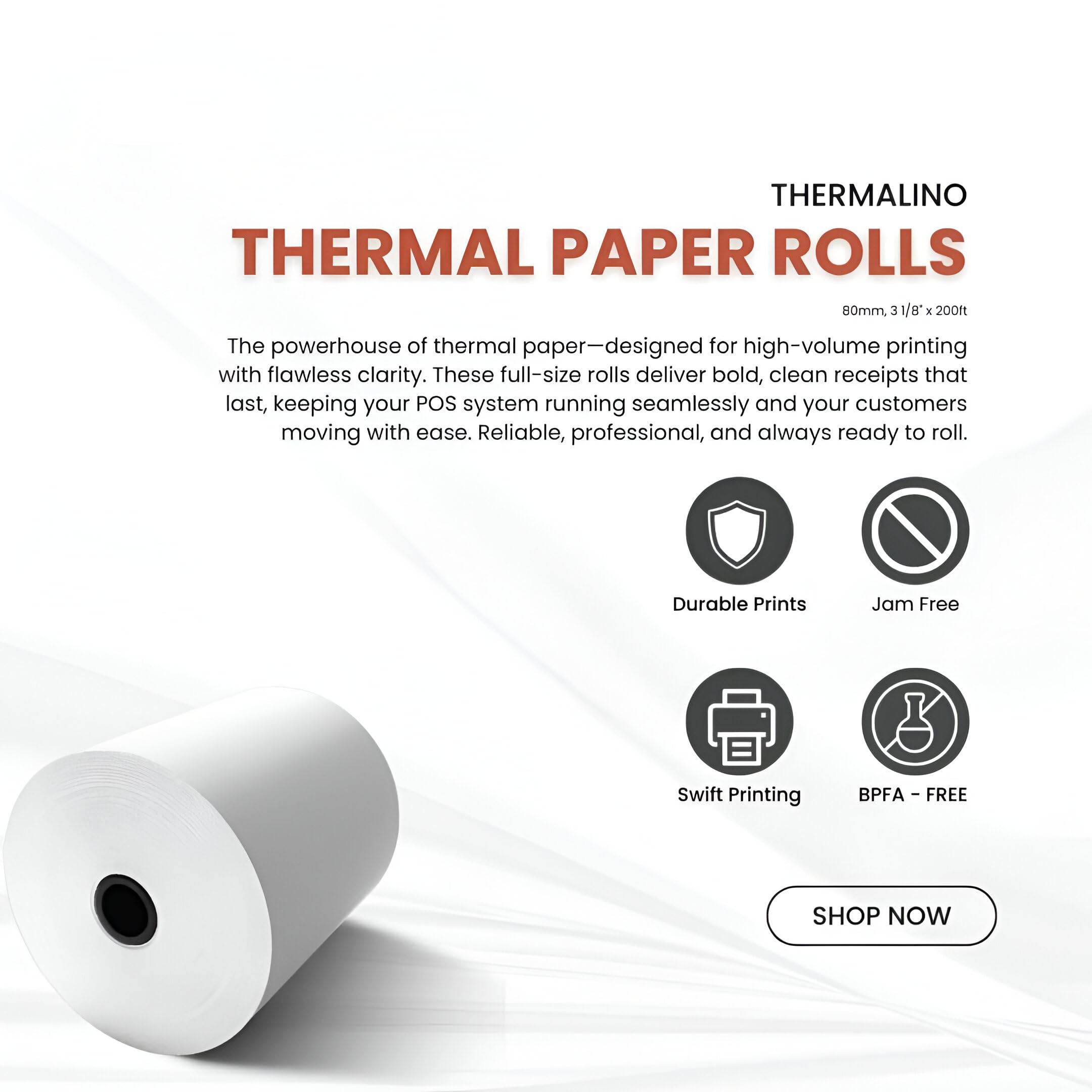 (40 rollos) rollos de papel térmico para recibos sin BPA de 3 1/8 pulgadas x 200 pies (70 mm), se adapta a todos los Clover, Square Terminal, Epson, Star TSP100III, cajas registradoras, sistemas POS