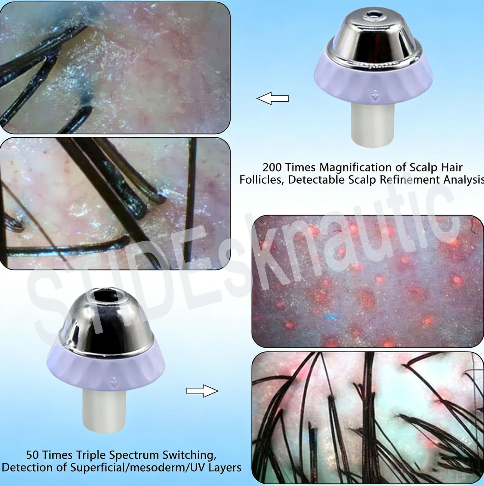 11-calowy ekran HD do wykrywania skóry głowy, analizator włosów z podwójnym obiektywem 50X/200X, profesjonalny tester wilgotności mieszków włosowych z pamięcią 16 GB do domowego salonu i spa