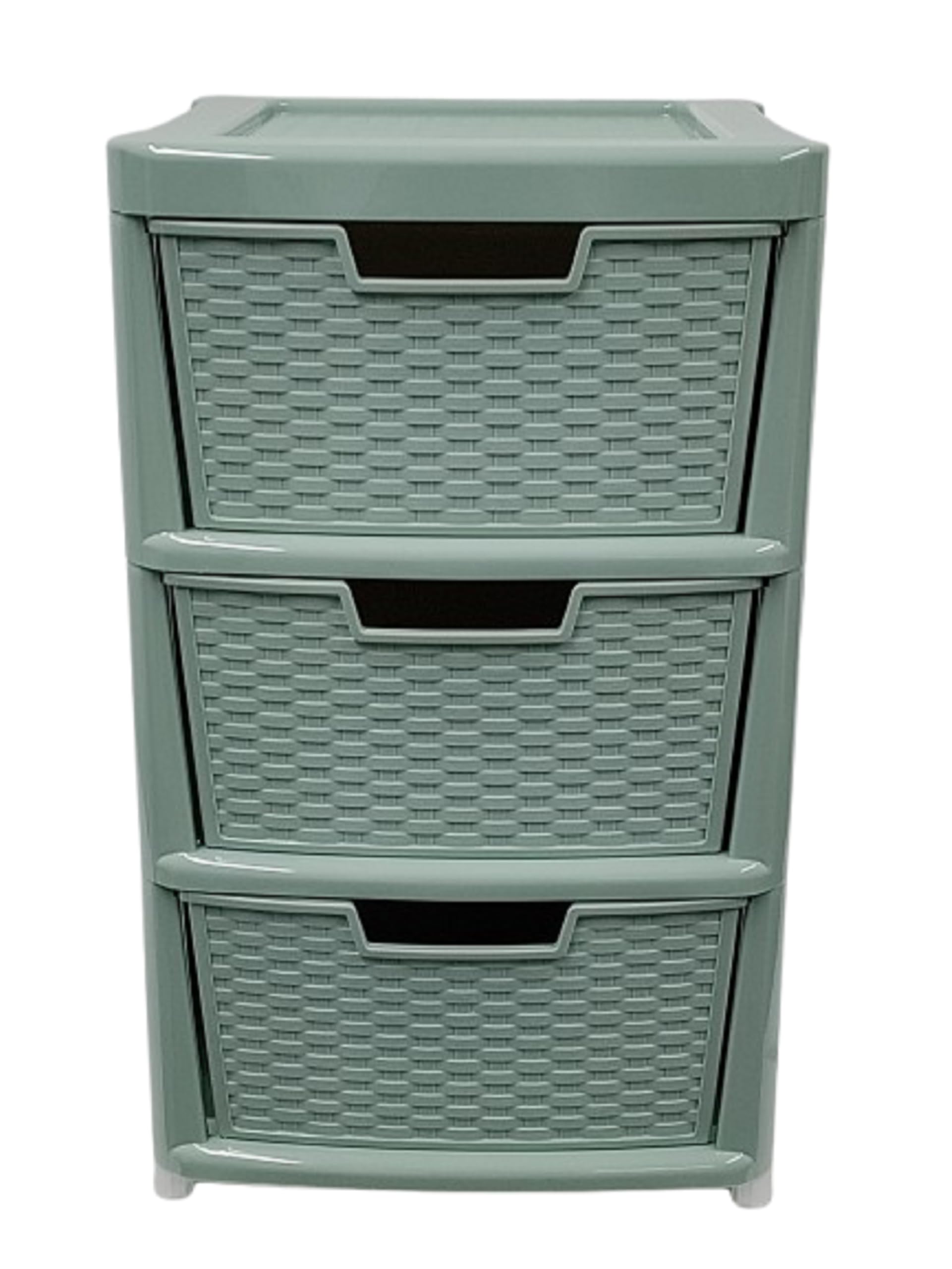 ELMORA'Z Large Storage Drawers Unit Rattan Effects Storage Solution Organizer Tower For Multipurpose Home Kitchen Office Laundry (Rattan Saga Green, 3 Tier)