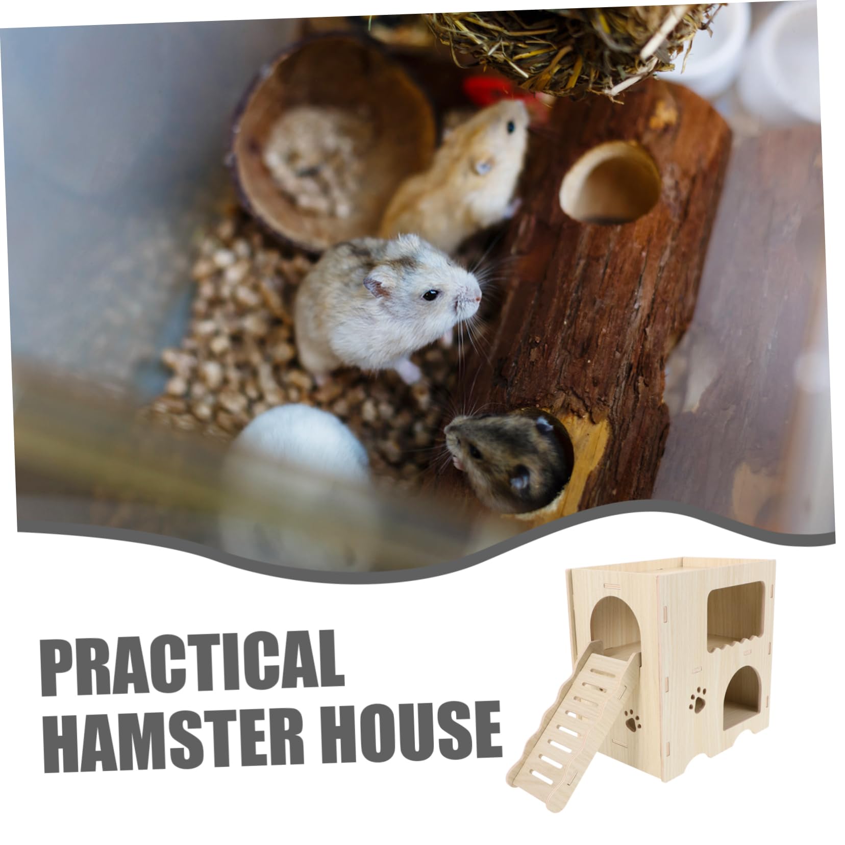 Hemobllo Maison en Bois Beige pour Hamster avec Échelle, Habitat de Repos et Jouet Anti-Ennui Adapté la Cage des Petits Animaux