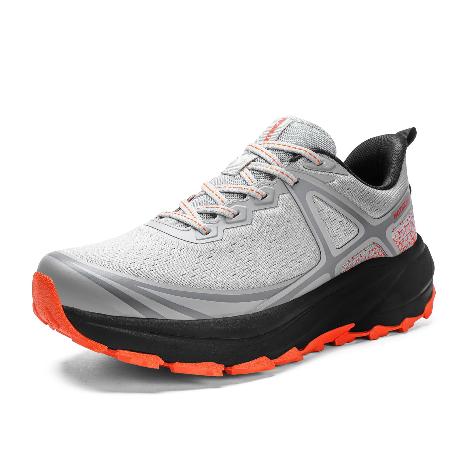 HOTBEAR Men's Wide Trail Running Shoes 2E Lightweight Cushioned, Non Slip Outdoor Hiking Sneakers with Arch Support Wide Width, Breathable Cross Training Athletic Walking Shoes for Men