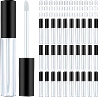 50 Pieces Empty Lip Gloss Containers Lip Gloss Tubes, Refillable Lip Balm Bottles Plastic Lipstick Tubes with Rubber Inserts Cosmetic Tools for Women DIY Makeup, 10 ml (Black)