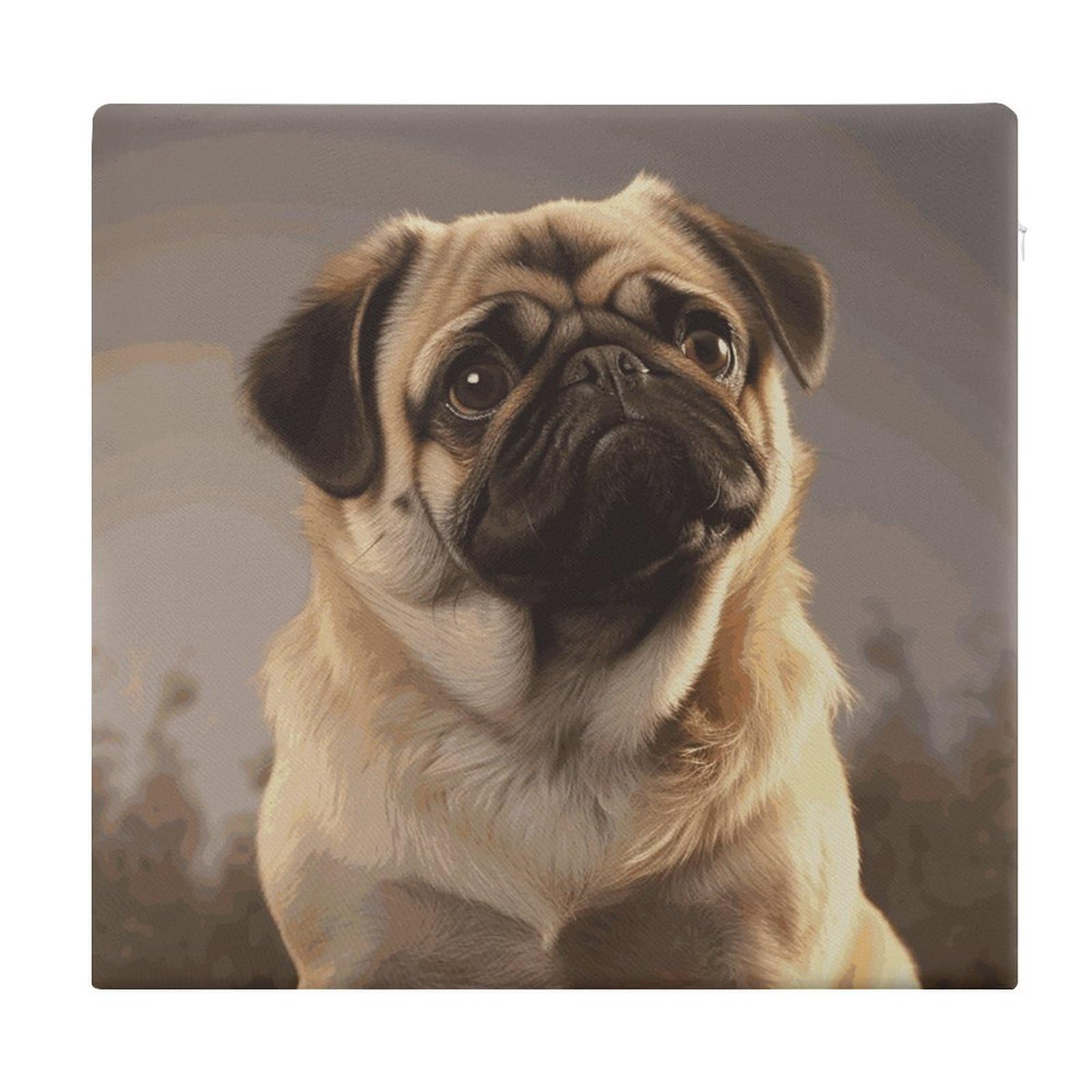 JTREHY Cute Pug Dog Chair Cushions Non-Slip Bar Stool Cushions Ultra Soft Warm Memory Foam Meditation Cushion Removable Large Square Seat Cushions for Dining Chair 15x14In