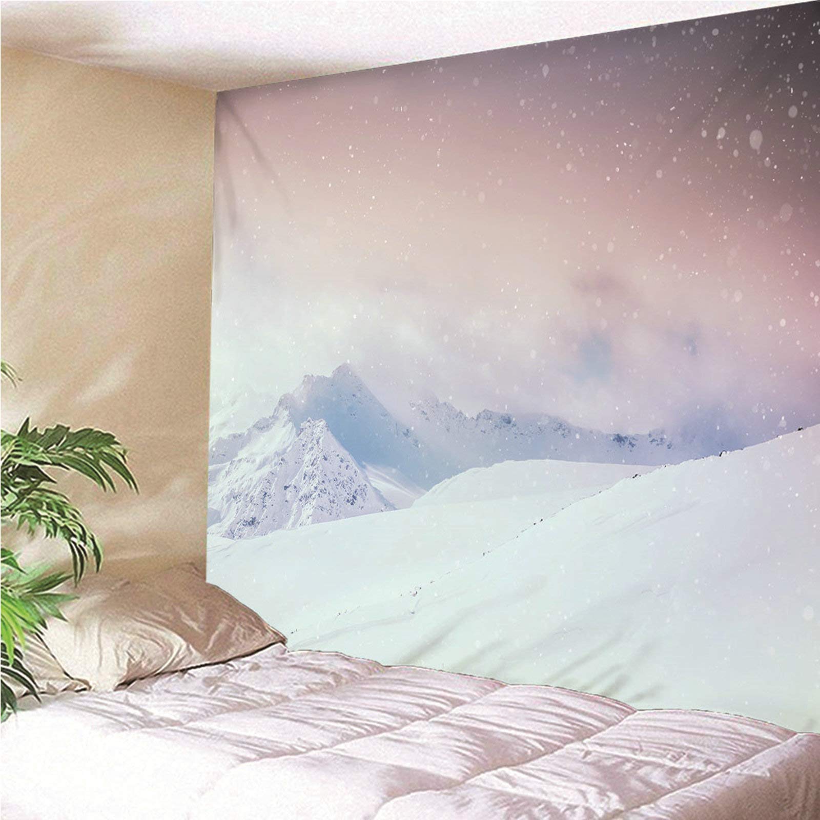 Arazzo da Parete Grande Oggetti per La Casa Arazzo da Parete Poliestere 350x256CM Montagna di Neve