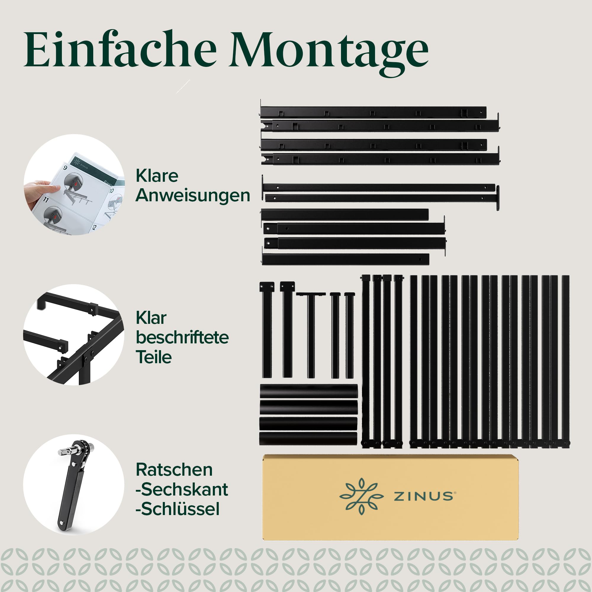 Zinus Van Bettgestell 140x200 cm - Metallbett 140x200 mit Metall-Lattenrost - 41 cm Hohe Plattform mit Freiraum Darunter - Kein Boxspringbett Erforderlich - Einfache Montage - Schwarz