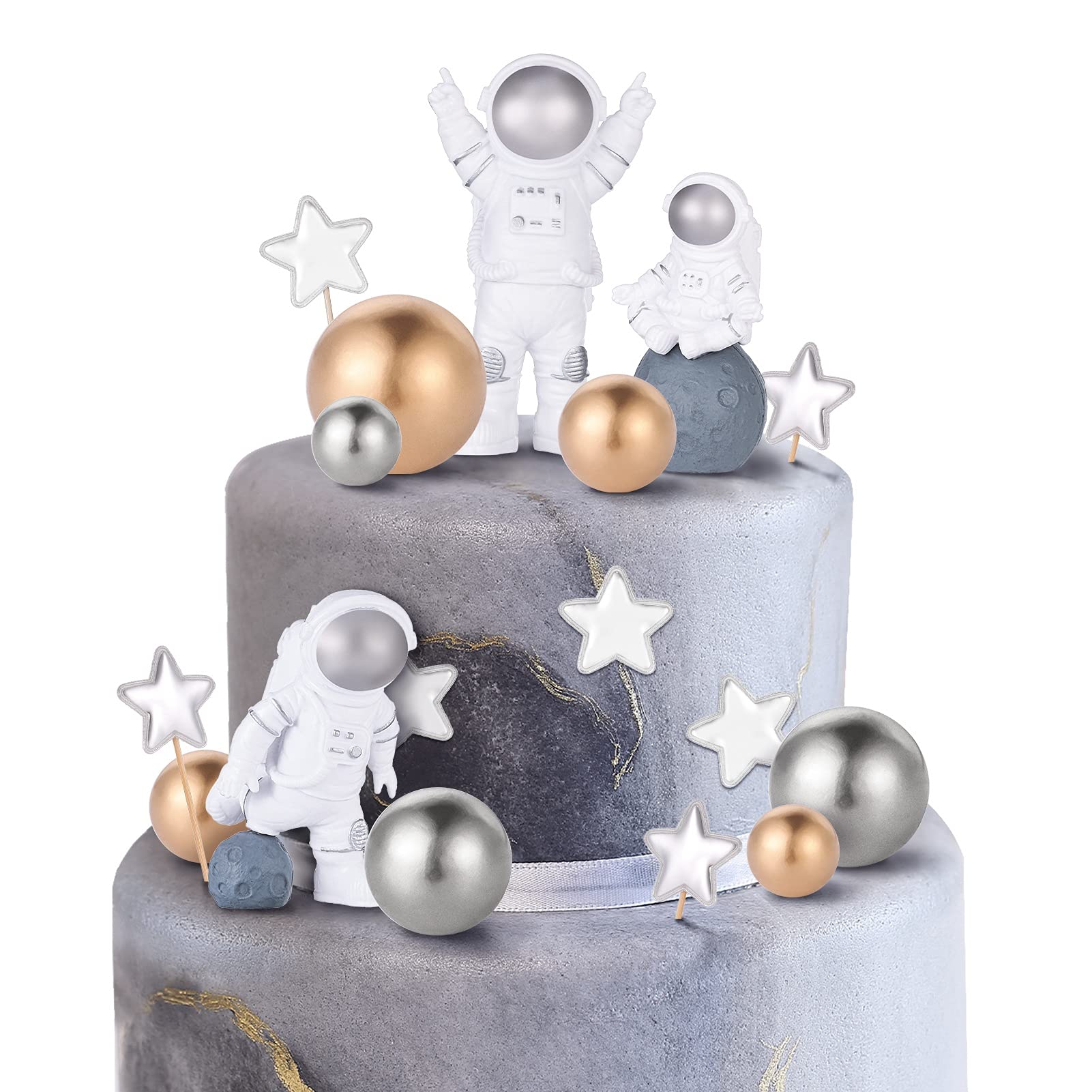 Teblacker 16 Pieces Space Cake Topper Space Cake Decoration  Astronaut Figurines Cake Topper with Pearl Balls and Star Cake Topper for  Outer Space Birthday Party