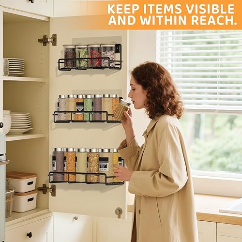 Miniatura 8 de Paquete de 4 organizadores de especias de montaje en pared, para almacenamiento y organización de puertas de despensa de cocina, estante de especias