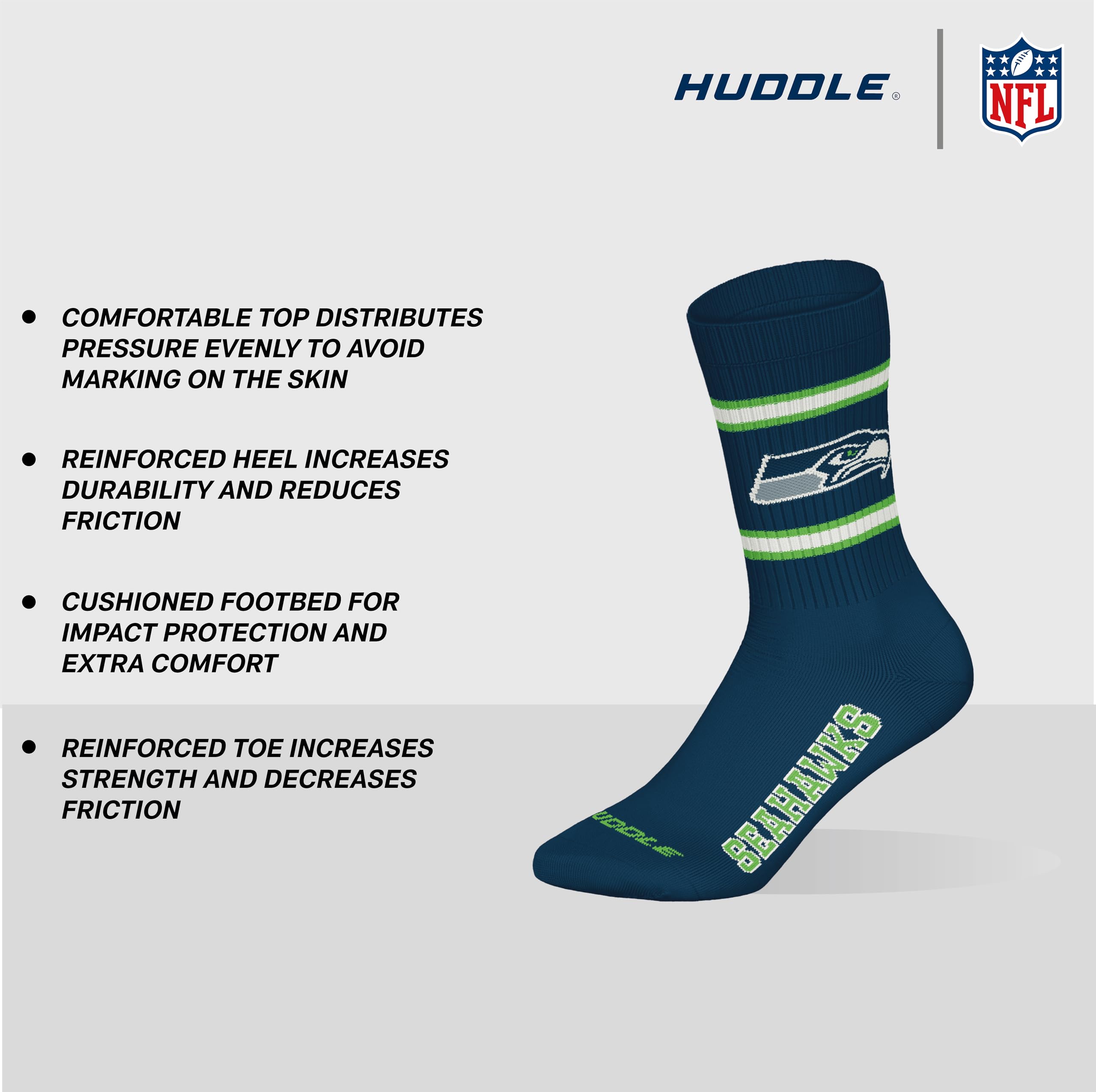 NFL Seattle Seahawks 3-teilige Rundhalssocken NNY/WHT/GRN 43/46