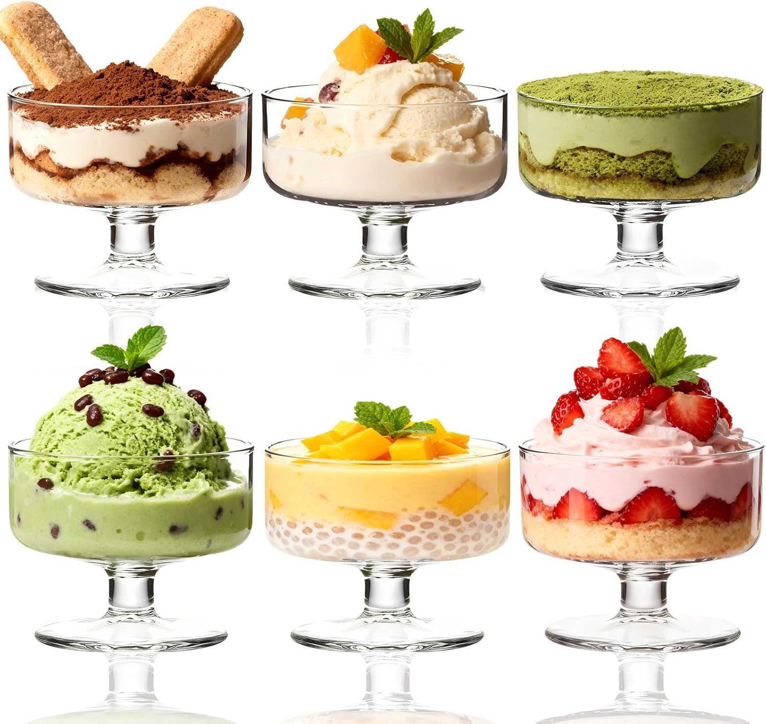 6 Stück 180ml Glas Eis Sundae Tassen, klare Dessertschalen für Pudding, Garnelen Cocktail, Vorspeisen & Milchshakes