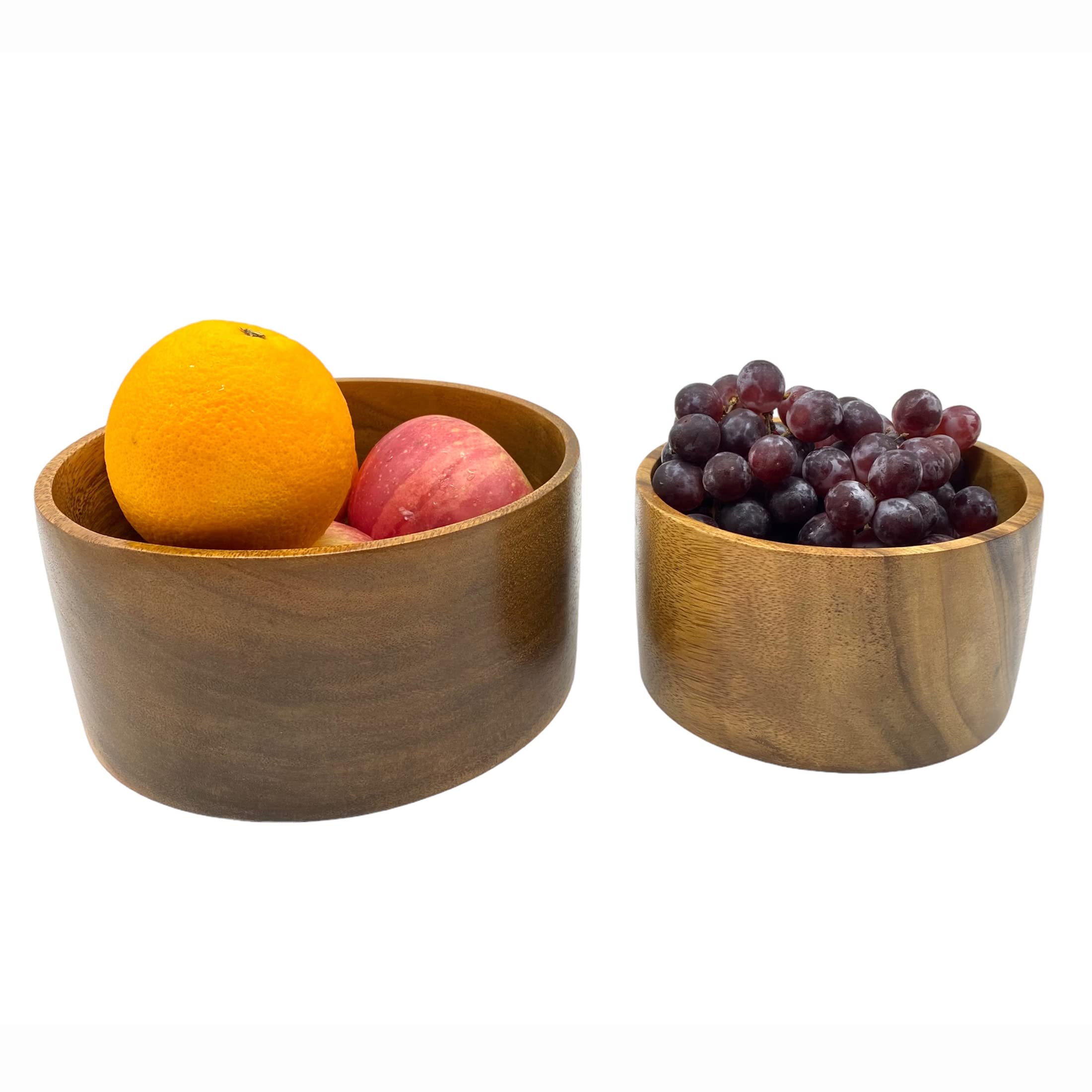 WRIGHTMART Round Wood Serving Bowl Set of 2, For Food, Condiment Storage, Salad, Snack, Nuts, Bread, Pastries, Hand Turned Dinnerware, Elegant Display, Decorative Fruit Bowl for the Kitchen