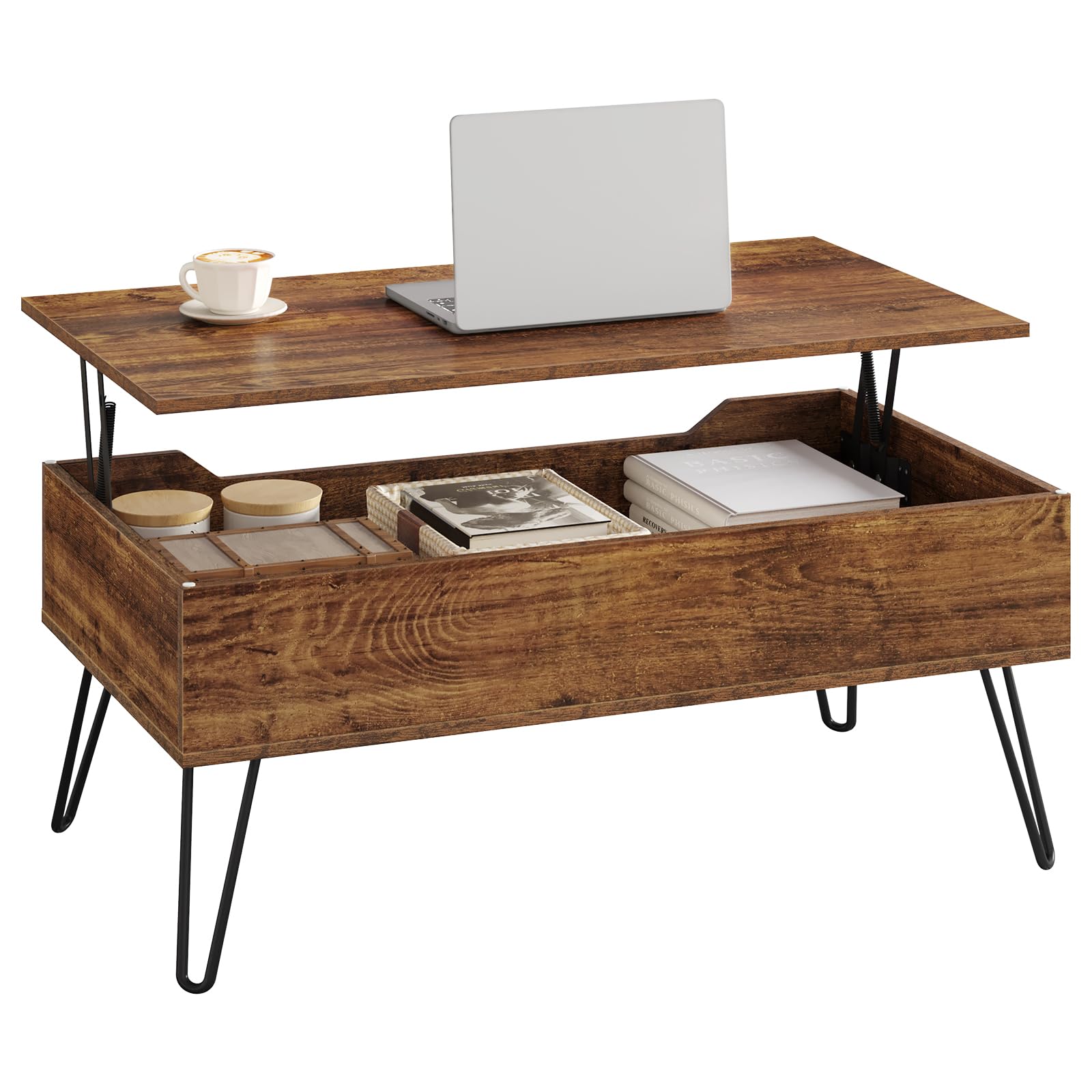 Moderne Opklapbare Salontafel - 100 X 50 X 40 Cm - Met 2 Deuren Verborgen Opbergruimte Spaanplaat Wit