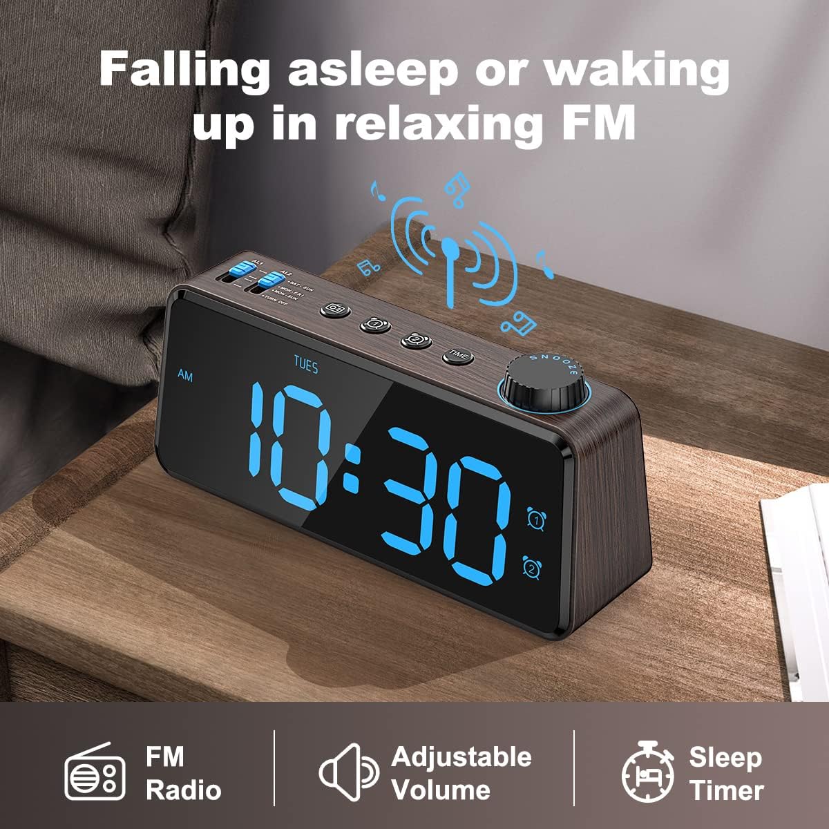 ANJANK Digitaler Radiowecker - 0-100% Dimmbares,Doppelwecker mit Wochentags/Wochenend, USB-Ladegerät,Einfache Einstellung,Netzbetrieb mit Batterie-Backup,Großes Display,Sehr Gut Lesbar Im Ganzen Raum