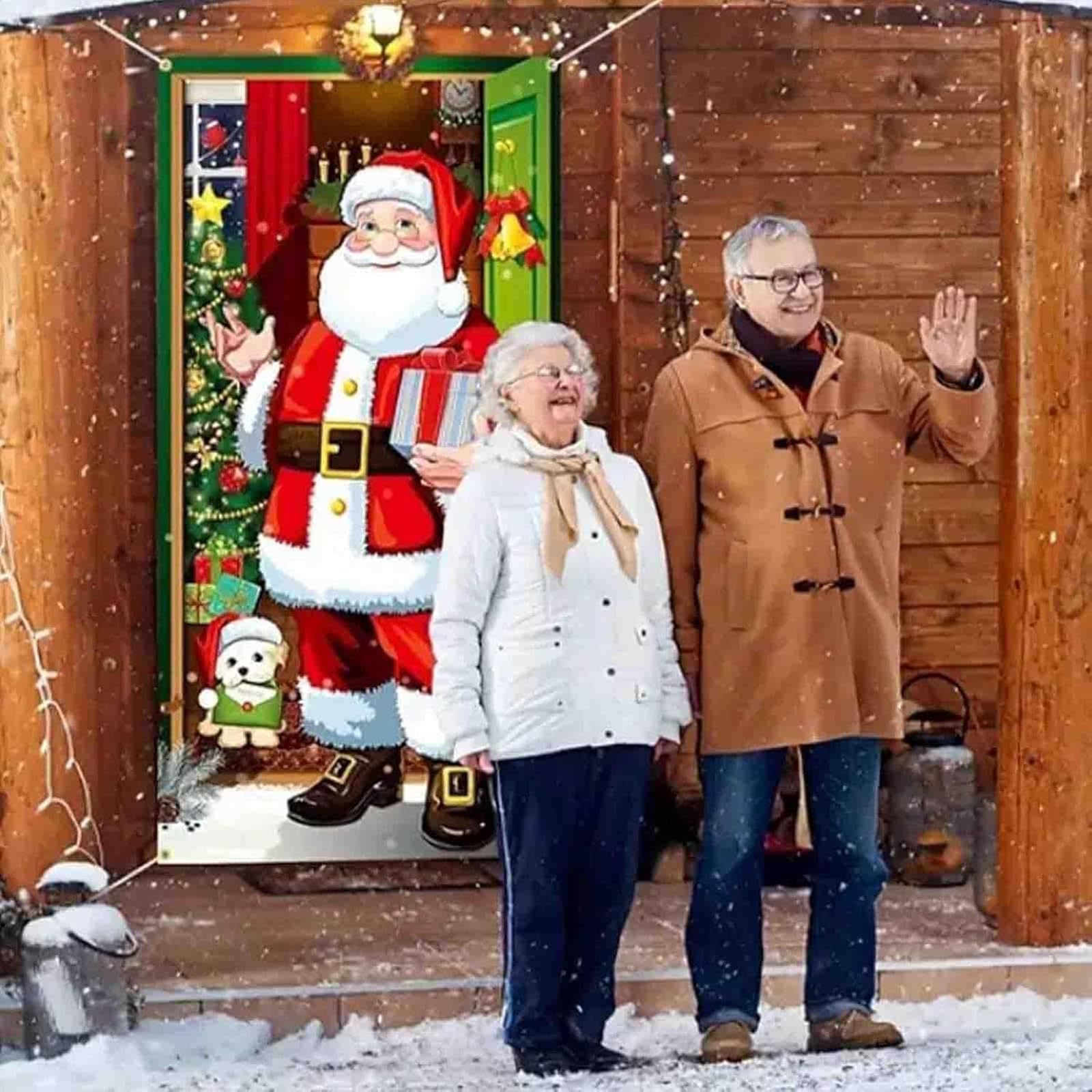 Housse De Porte D'entrée De Noël élastique En Tissu élastique