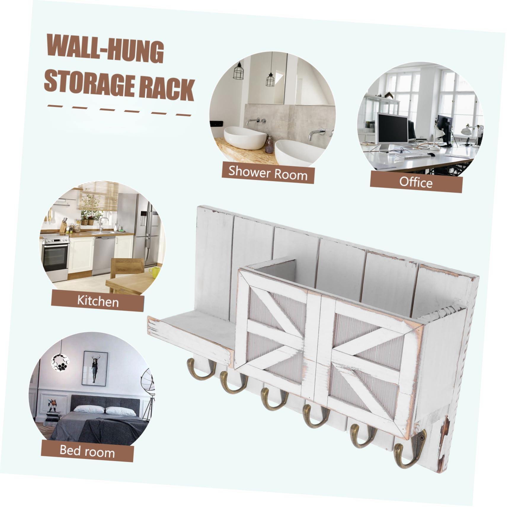 TOPBATHY Mensole da Parete in Legno e Ferro con Design Europeo Elegante, Portaoggetti e Portachiavi per Ingresso o Soggiorno
