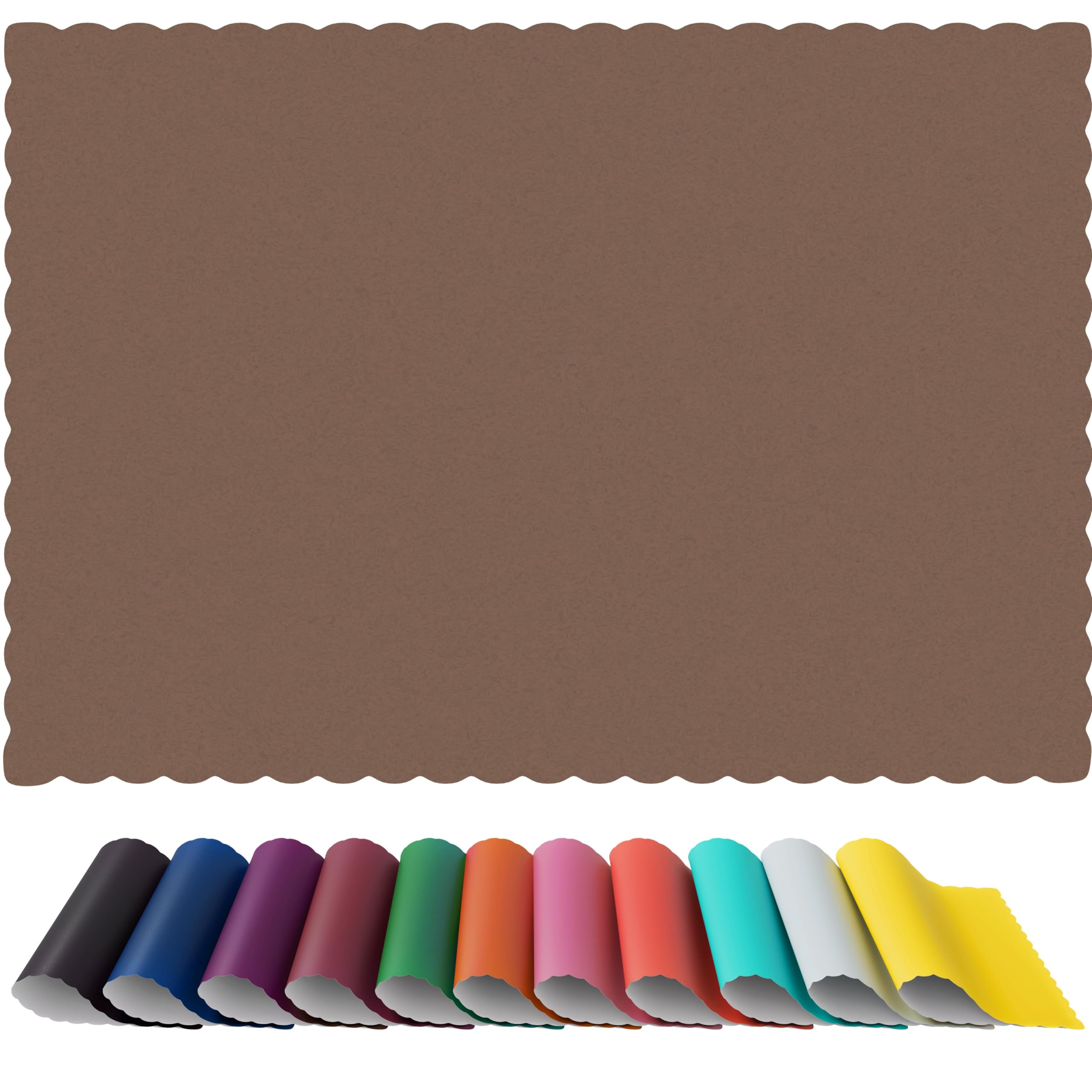 Paper Placemats - Disposable - Scalloped Edge (100, Brown)