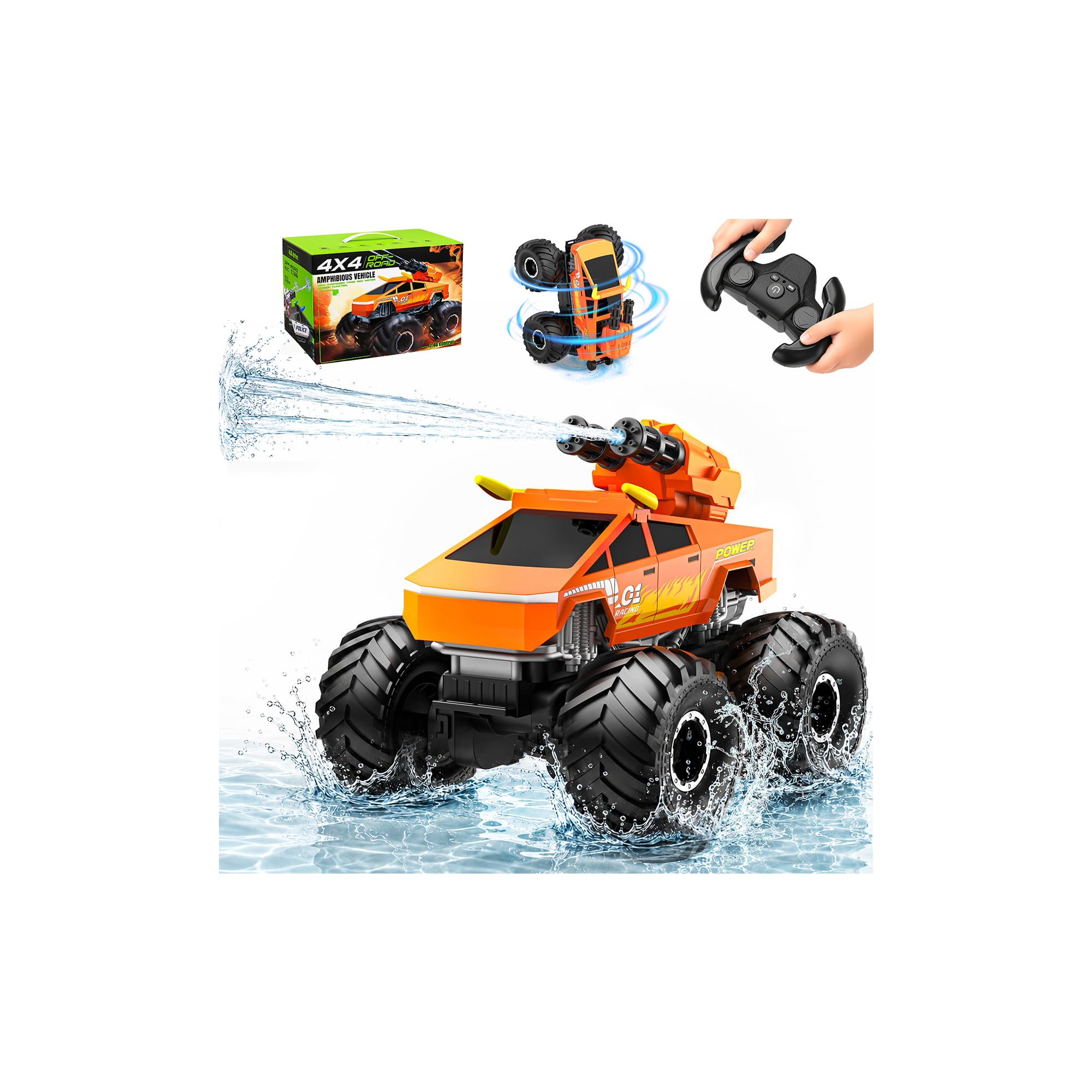 Amphibious Remote Control Car for Kids 6+ - RC Monster Truck with Water Gun