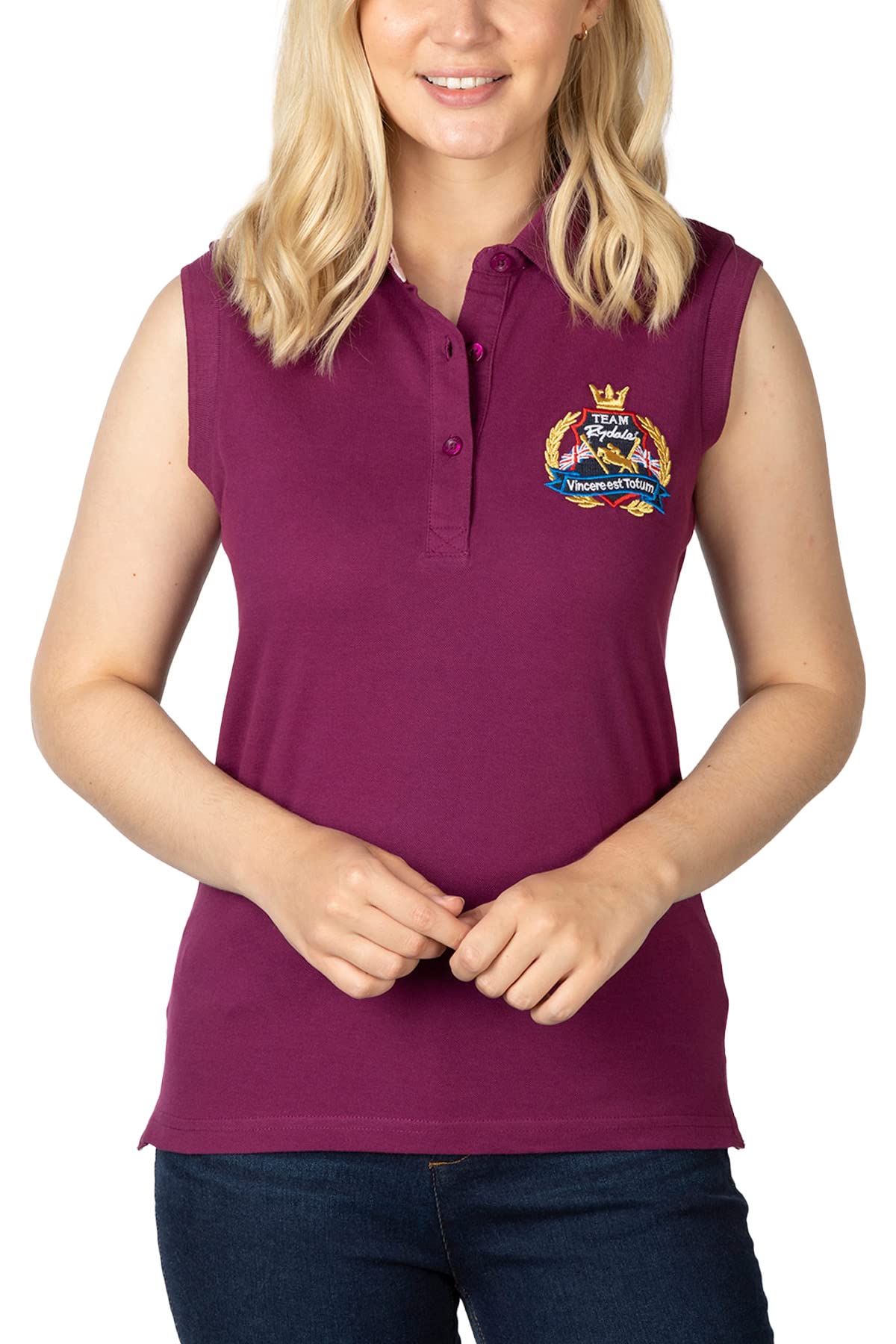 Rydale Ladies Sleeveless Polo Shirt Women’s Polo Vest Top 100% Cotton Embroidered T-Shirt (Berry, 18)