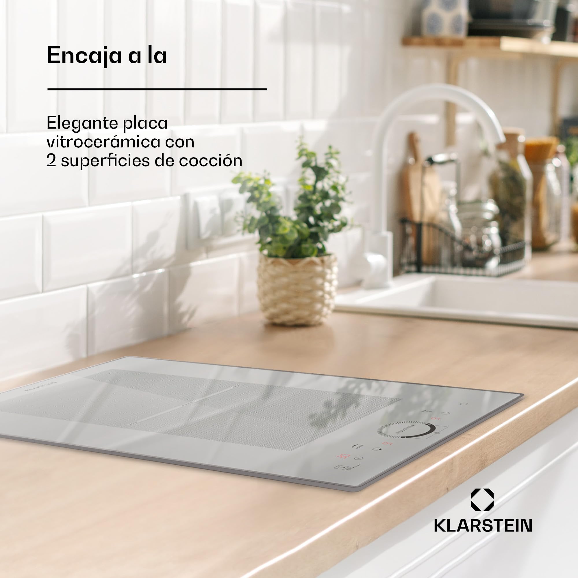 Klarstein Placa Induccion Eléctrica, 3500W, Vitrocerámica Inducción Eléctrica de 2 Fuegos, Placas de Cocción de Sobremesa, Control Táctil, Placas de Cocción de Inducción, Eléctricas para Cocinar