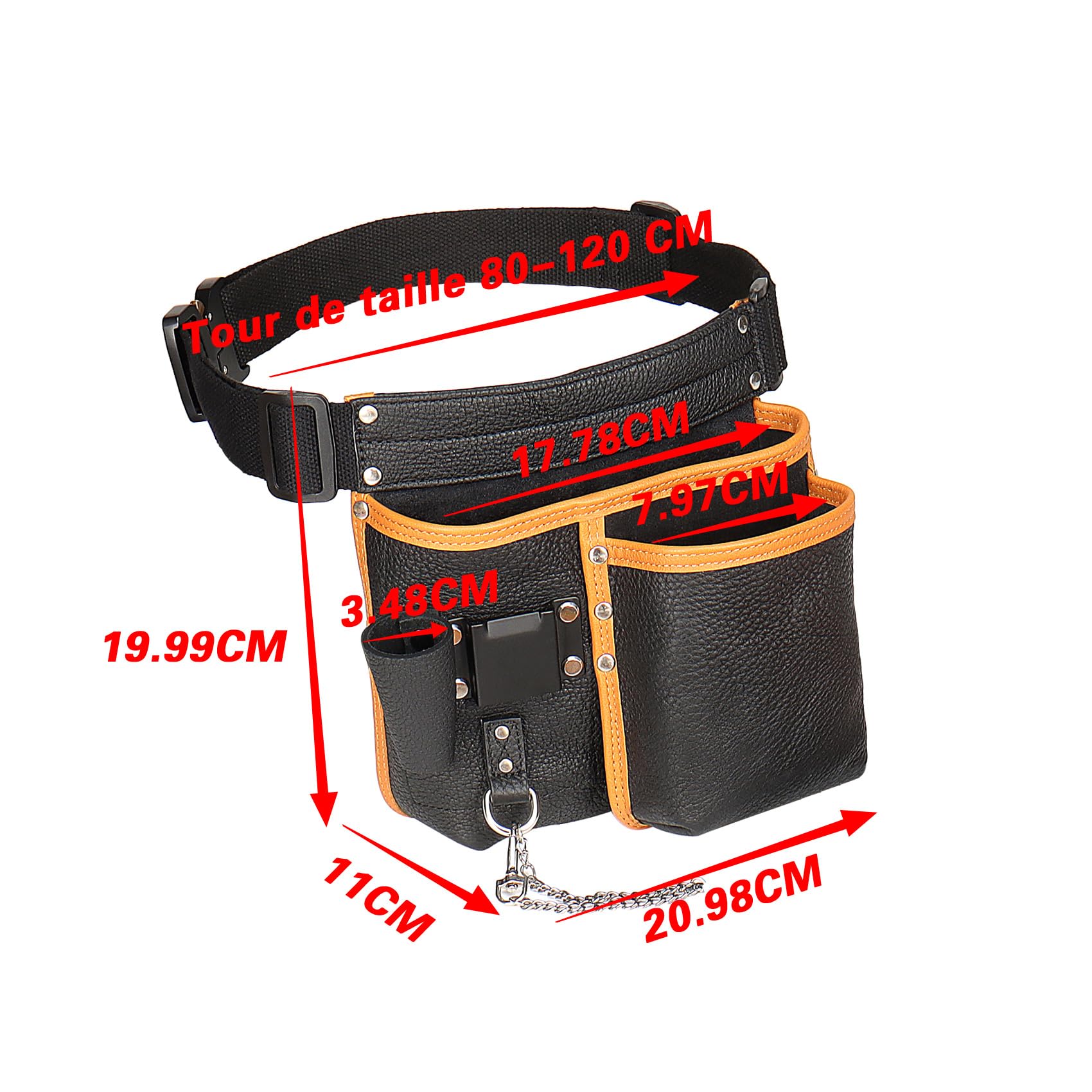 Ceinture Porte Outil Bricolage,Ceinture de Travail Homme Chantier,Sacoche Outils pour Électriciens,Préposés à L'entretien,Constructeurs,Encadreurs,Cuir Véritable,Noir