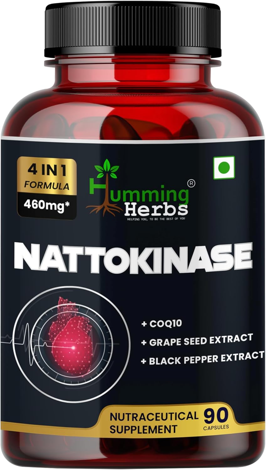 Humming Herbs Nattokinase 300 mg with CoQ10, Grape Seed Extract & Black Pepper – 90 Capsules – 3 Month Supply Humming Herbs Nattokinase 300 mg with CoQ10, Grape Seed Extract & Black Pepper – 90 Capsules – 3 Month Supply
