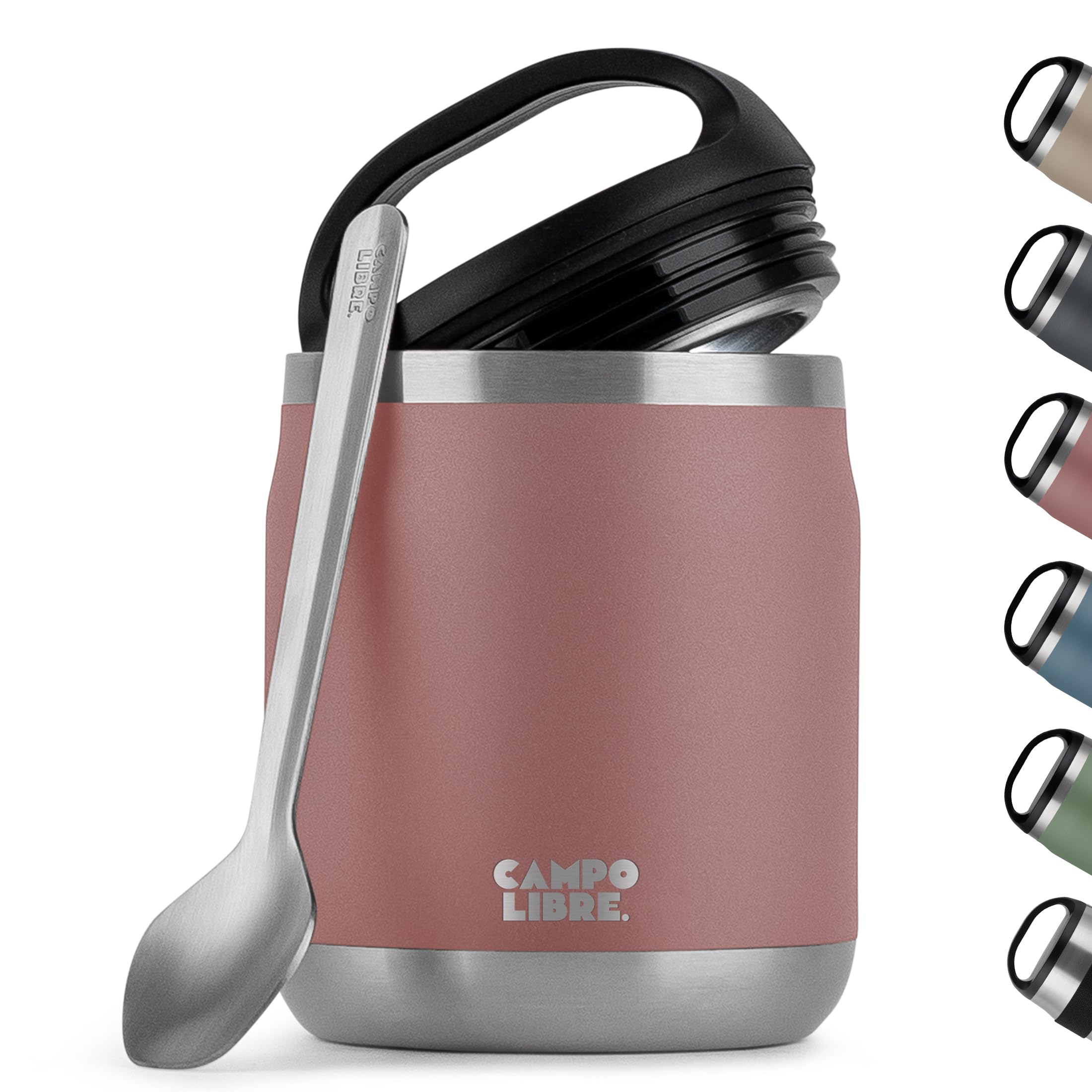 Campo Libre. Misty Pink Campo Libre.® Food Flask 600Ml – Insulated Lunch Box With Spoon, Bpa-Free Hot & Cold Food Container For Soup, Porridge, Baby Food, Camping Or School – Leakproof & Ideal For On-The-Go, Pink