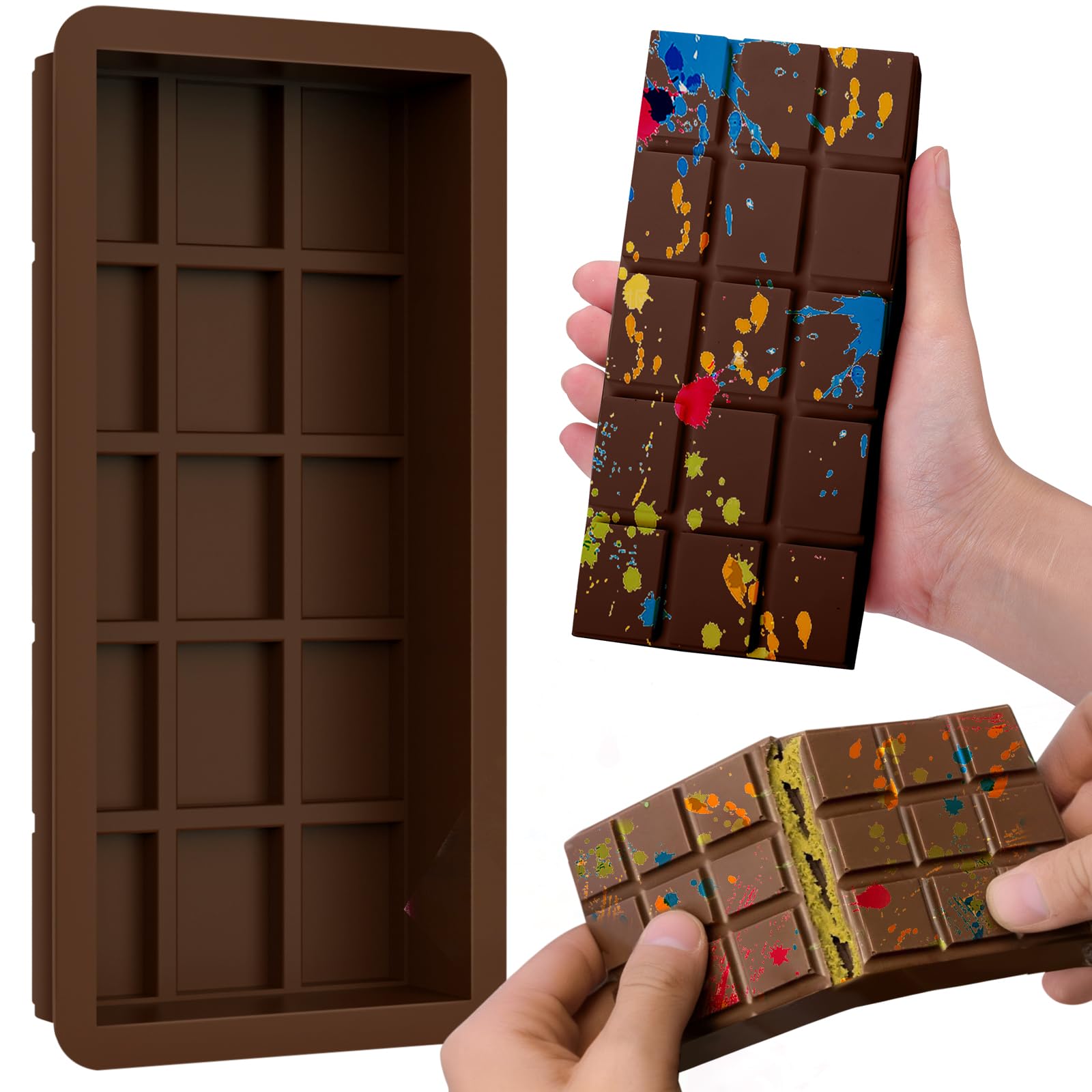 BABORUI Deep Chocolate Bar Mold, 1.2 Inch Chocolate Bar Mold for Dubai Chocolate Bar Pistachio, Large Silicone Chocolate Mold for Filling Knafeh Pistachio Cream