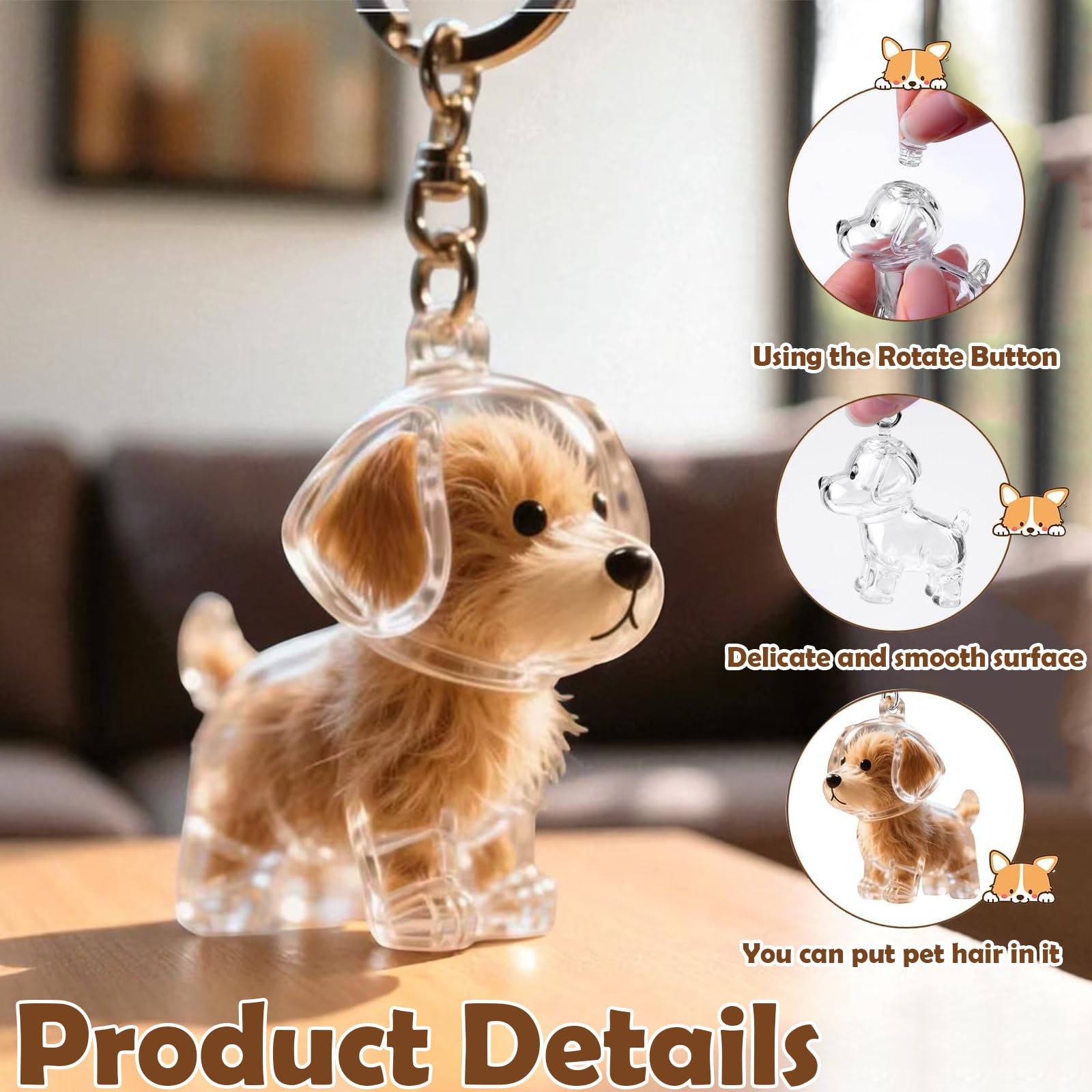 3 Portachiavi Capsule Trasparenti per Peli di Cani – Ricordo Commemorativo DIY, Ciondolo per Conservare Peli o Baffi del Cane, Portachiavi Memoriale per Amanti degli Animali