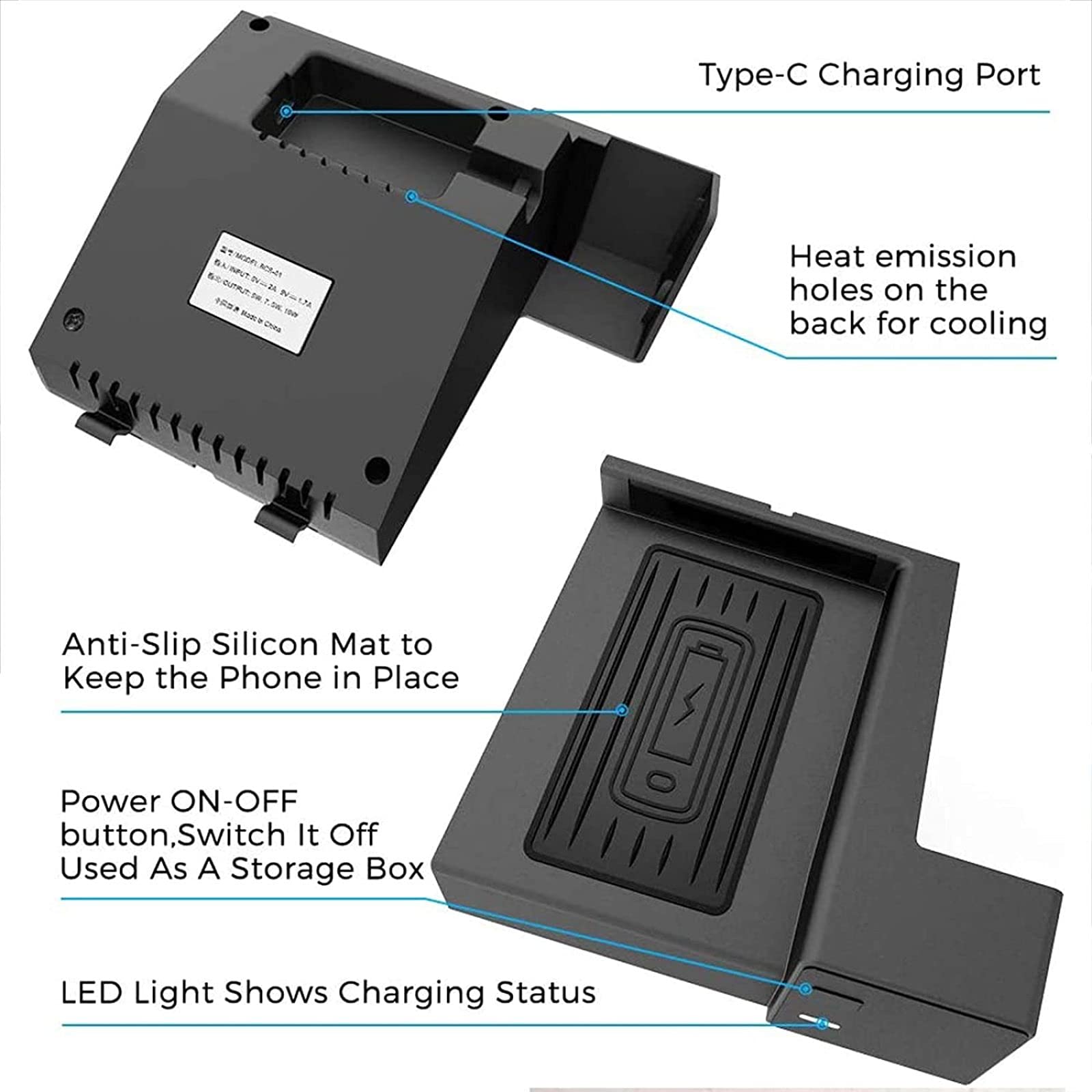 Cargador de Coche inalámbrico para C/Class W205 C180 C200/300 C260 AMG GLC 2015-2020 con Puerto USB QC3.0 Teléfono móvil de 15 W Almohadilla de Carga rápida Panel de Accesorios de Consola para