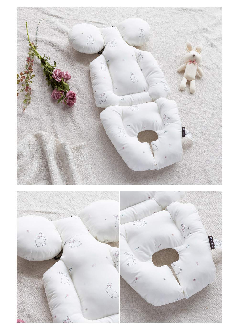 Baby Double Liner Reversible Stroller Car Seat Cushion Pad - Double Sides Breathable Modal & 3D Air Mesh Inserts Joy Bunny