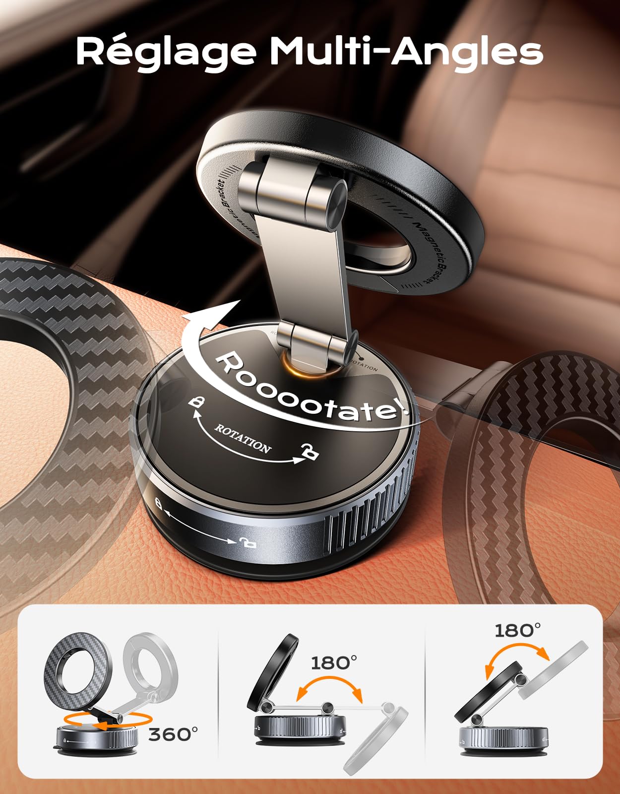 Mohard Porte Aimant Téléphone Voiture MagSafe 2400GF Ultra Puissant 360° Réglable Pliable pour iPhone 17/16/15/14/13