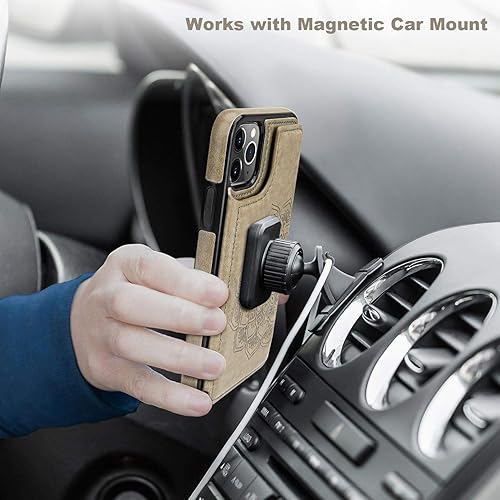 Miniatura 10 de Vaburs Funda para iPhone 11 Pro Max con tarjetero y diseño de mandala en relieve, piel sintética de alta calidad, doble botones magnéticos, a prueba