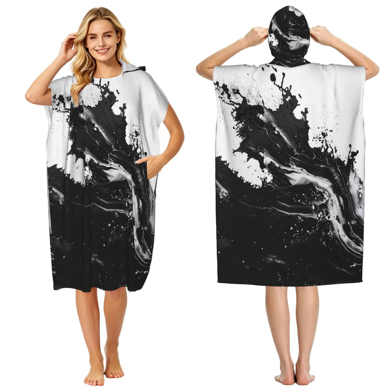 DTHKJNLSF Ink Wash Adult Hooded Beach Poncho Towel