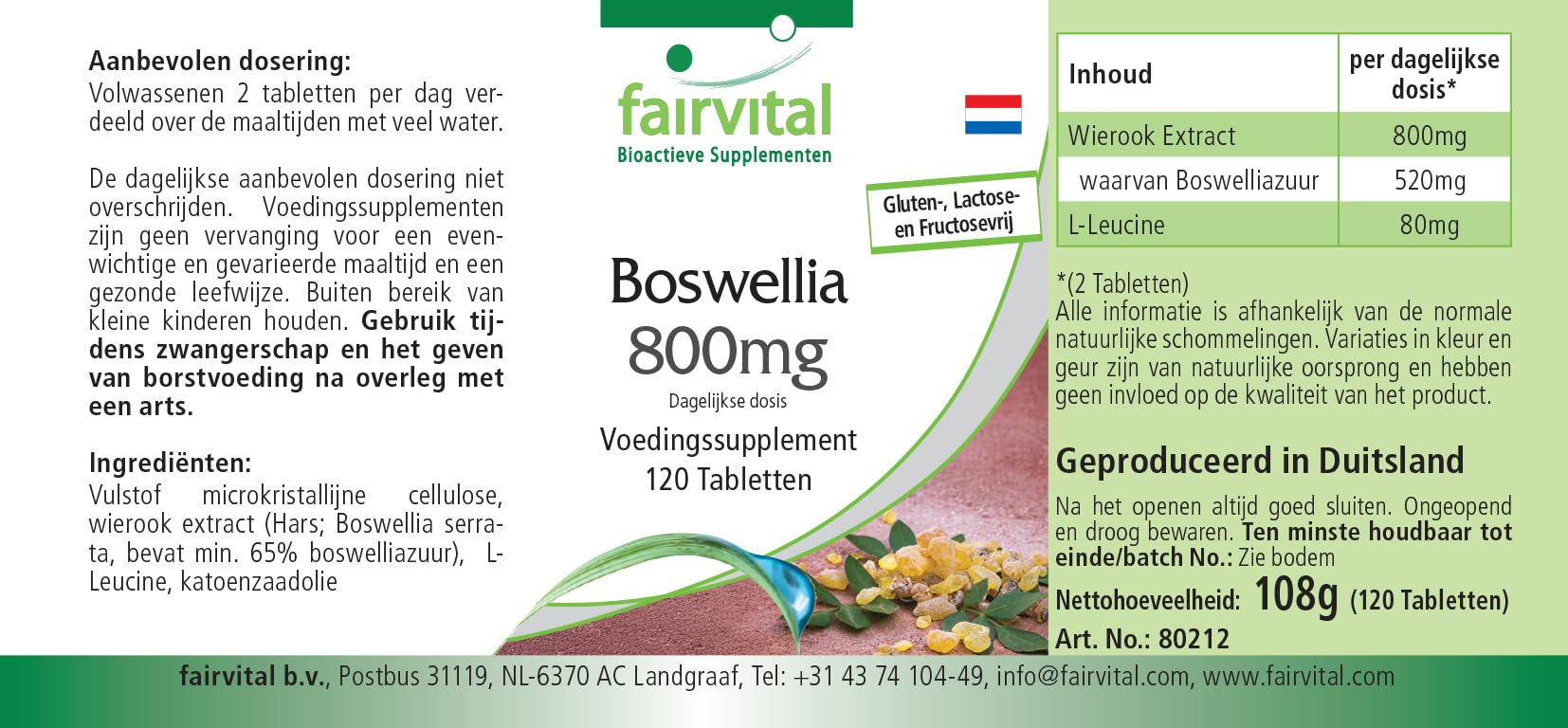 Comprimés d'encens fairvital, extrait de Boswellia serrata, dose journalière de 800mg, 360 comprimés (3 x 120), encens indien hautement dosé contenant au moins 65% d'acides boswelliques, végétalien