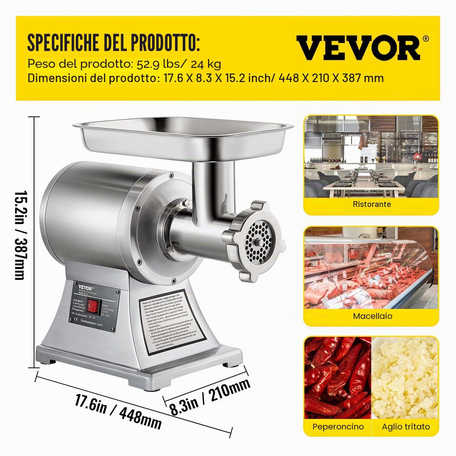 SucceBuy 220V Tritacarne Elettrico Inox Tritacarne Professionale Perfetto Per Prosciutto Salsiccia Specializzata Cucina (90800)