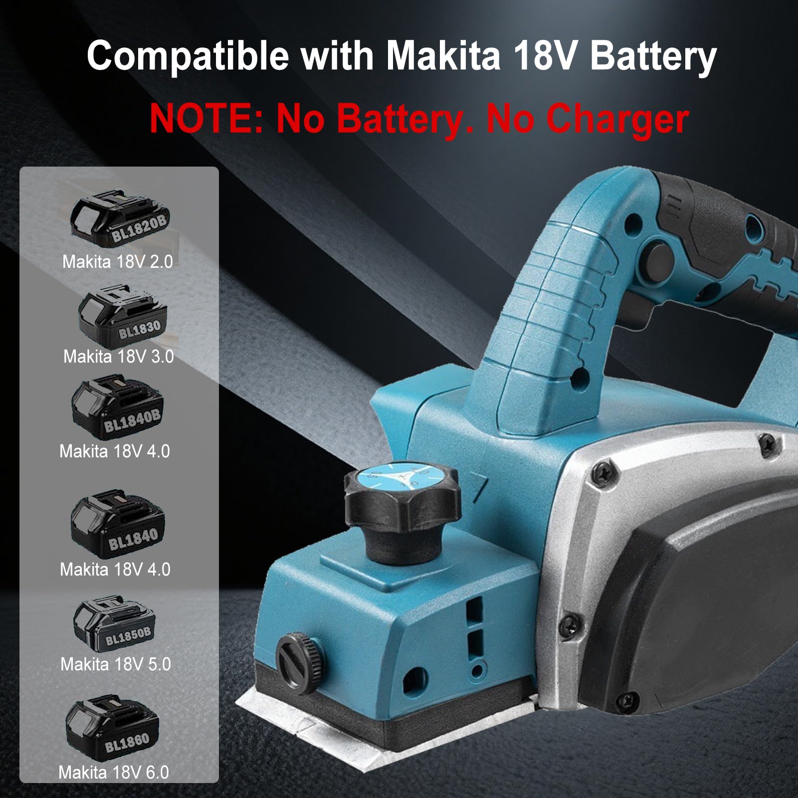 Rabot sans fil compatible avec batterie Makita 18 V, rabot électrique 15000 tr/min, largeur de rabot 82 mm, profondeur de coupe 2 mm, rabot électrique pour le travail du bois (sans batterie)