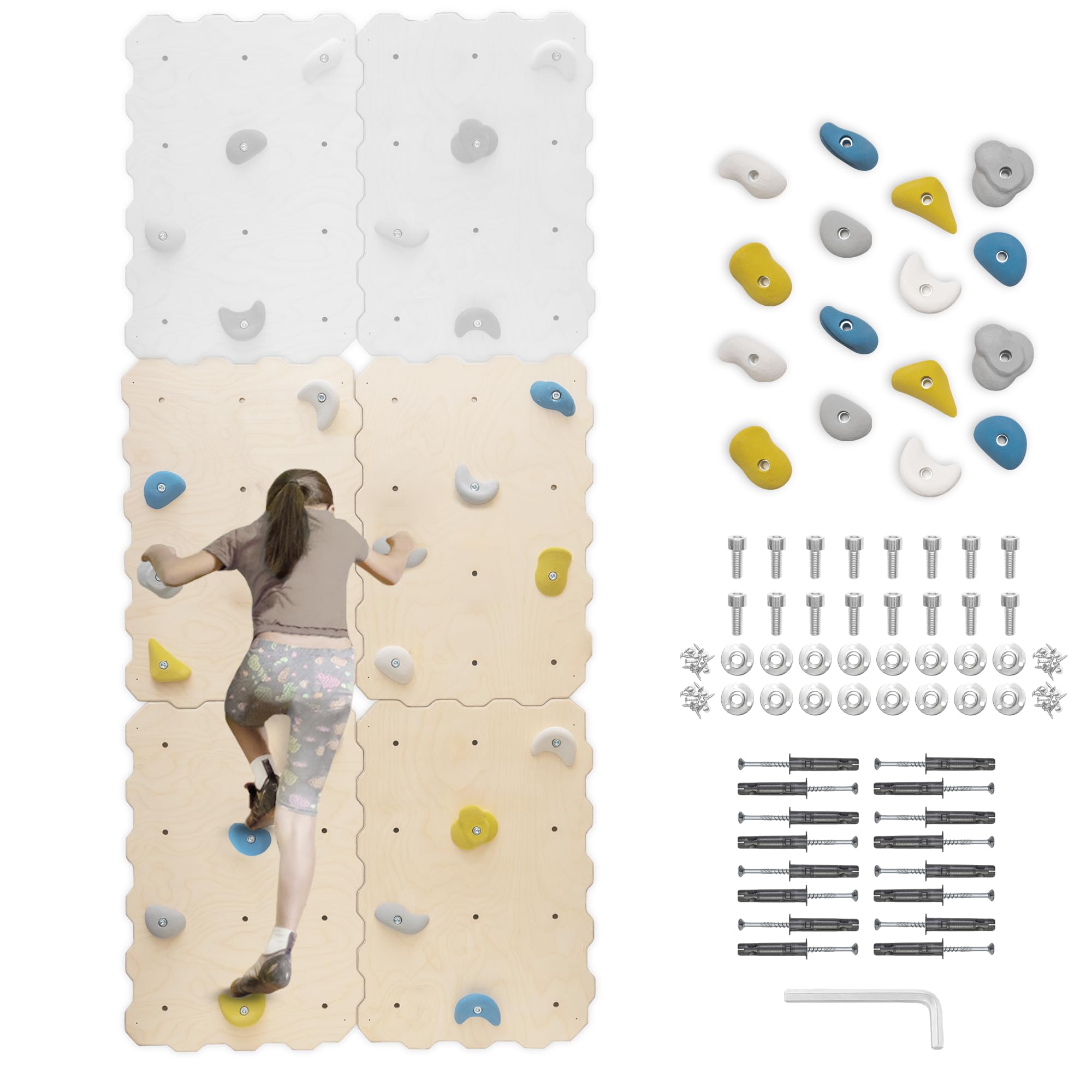 MAMOI® Mur d’Escalade en Bois pour Une Utilisation intérieure avec 16 Prises d’Escalade | Ensemble d’Escalade avec Panneaux et Prises | Panneau en Bois Multicouche