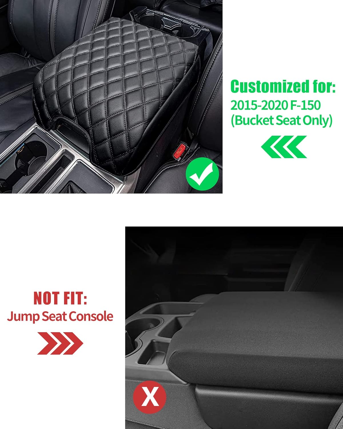 Carrep Center Console Cover Armrest Lid Cover Compatible with Ford F150 F250 F350 F450 Expedition Accessories 2015-2020, Arm Rest Cover Only for Bucket Seat Console (15-20 F150 Bucket SEAT)