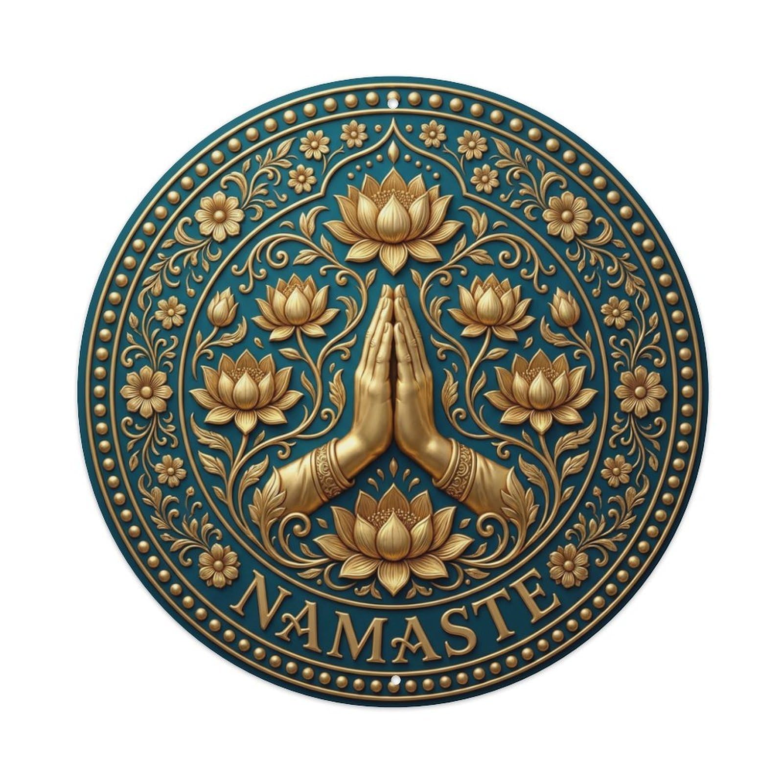 Fyrn Style Metal Tin Sign Vintage Namaste Praying Hands Flower Zen Yoga