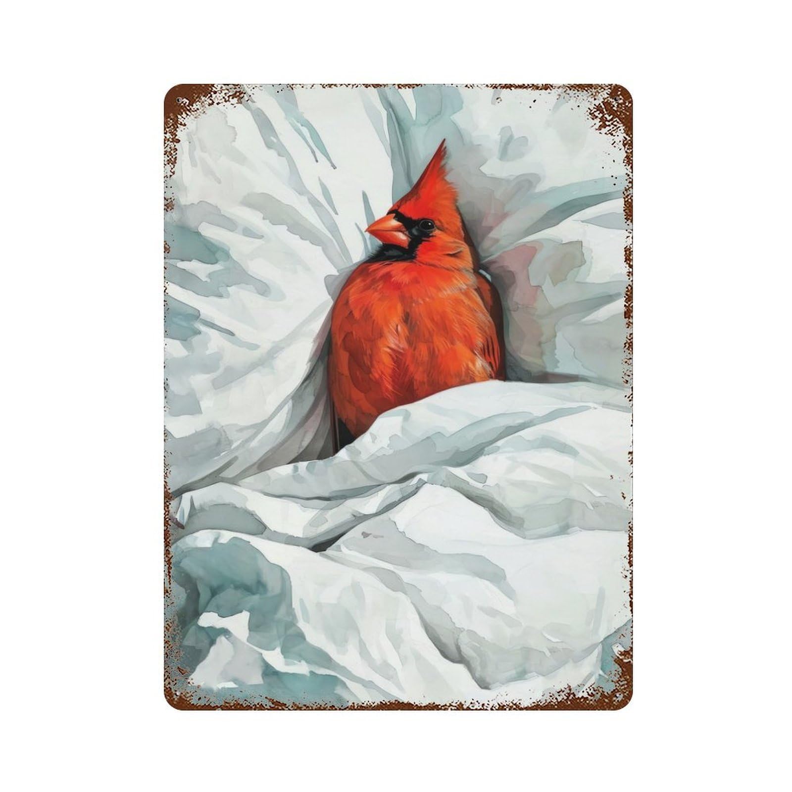 Cardinal in Bed Rustic Tin Plaque 15.7"x11.8", for Shed, Workshop And Garage Wall Decor, Rustic Home Decor