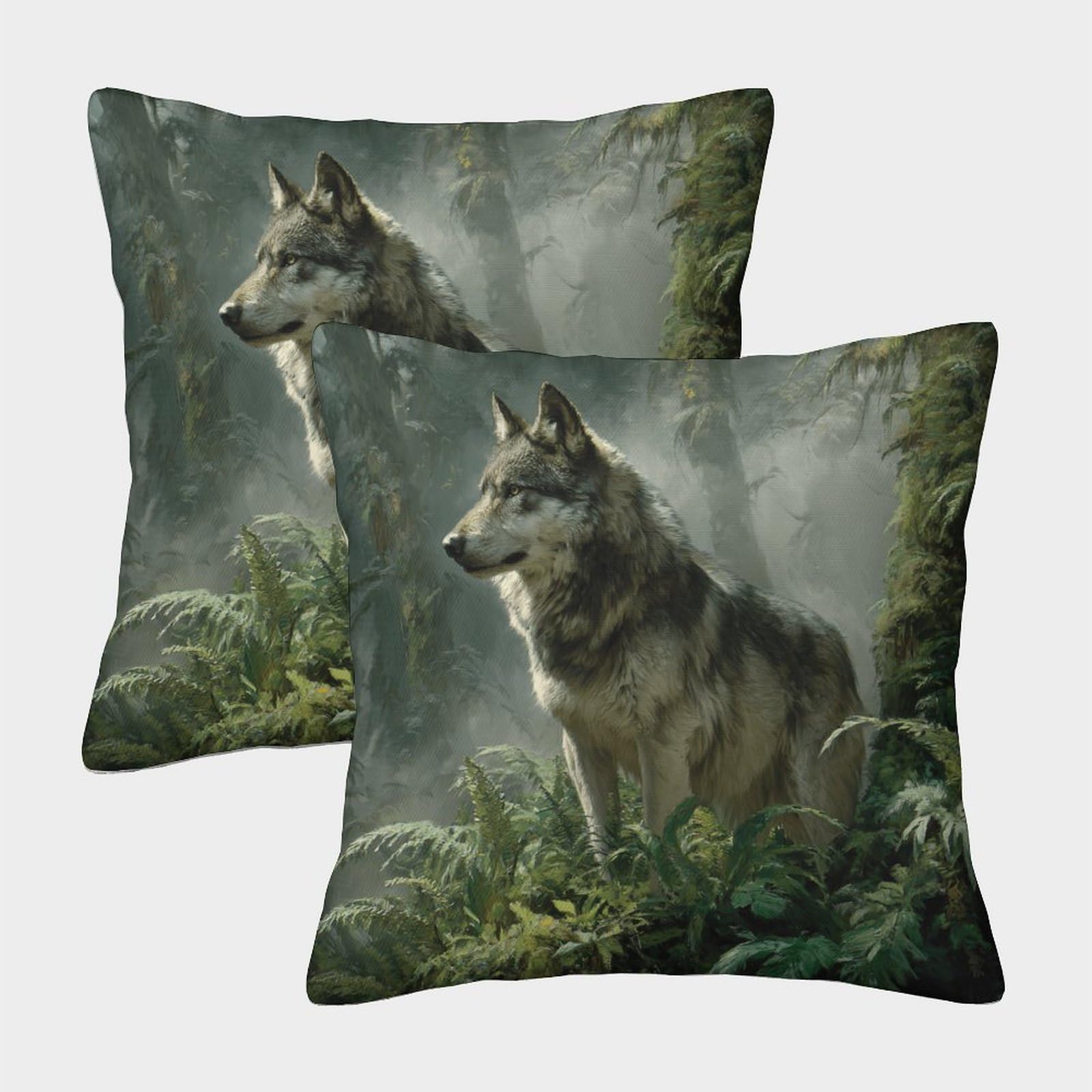 kaiyun 2 Pack 3D Gray Wolves in The Jungle Cushion 3D Soft Touch Pillowcase,sofa Chair Home Furnishings 45x45cm