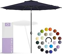 Midtown Umbrellas 9ft Patio Umbrella - 10-Year No-Fade Terylast Fabric, Auto-Tilt Aluminum Frame, 8 Ribs - Navy Blue for Deck Pool Garden