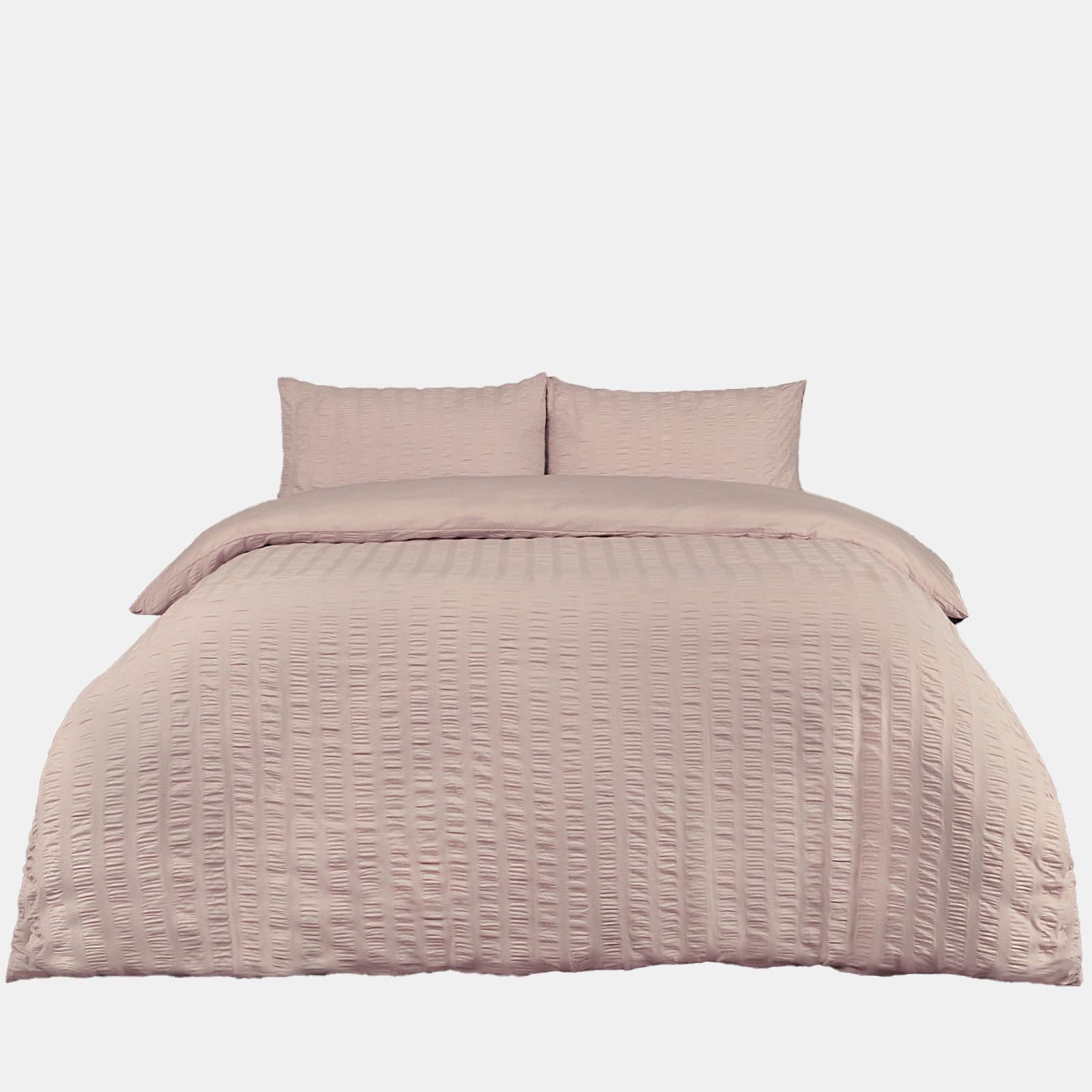 OHS Seersucker Duvet Cover with Pillowcase Set - Baby Pink - Double Size - Linen Blend
