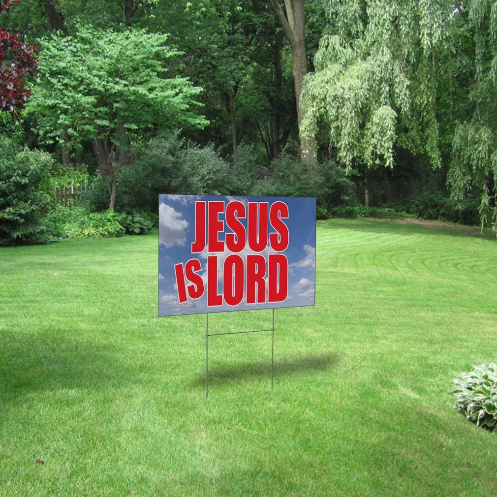 Weatherproof Yard Sign Jesus is Lord Business Blue Lawn Garden God 18x12 Inches 2 Sides Print