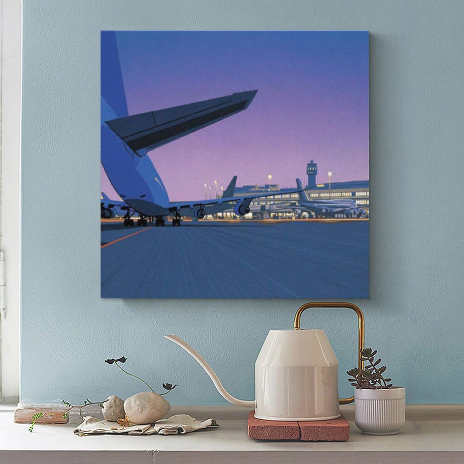 Amazon.co.jp: 永井博 飛行機 空港ポスター プリント キャンバス
