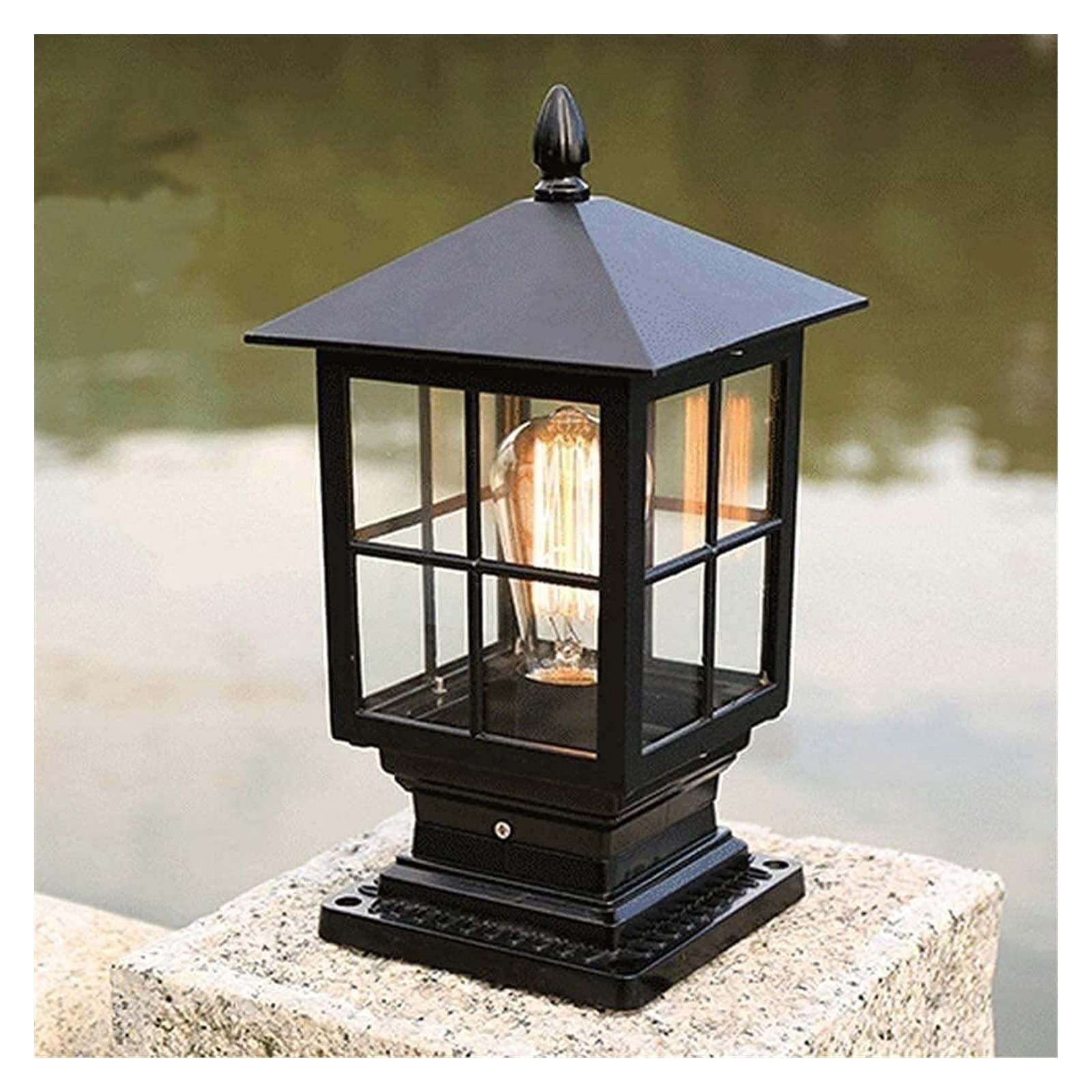 Cortile Luce Quadrato Rurale Alluminio Colonna Esterna Impermeabile Lampada a Colonna Lampada a palo retrò con lampade a Colonna in Vetro Trasparente Lampada da Giardino con piedistallo Lampada